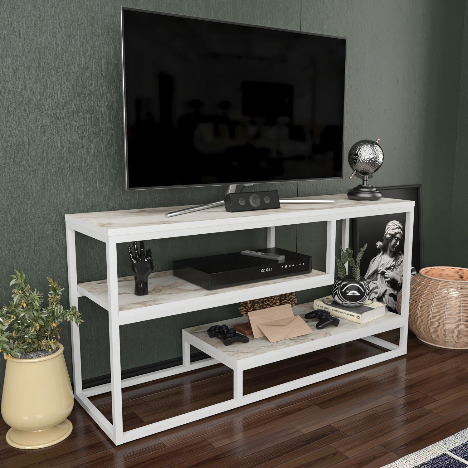 Comodă TV Hanah Home, PAL melaminat, 120.2 x 35.2 x 60 cm, ephesus/alb, 875ZNA5314 — imaginea 3