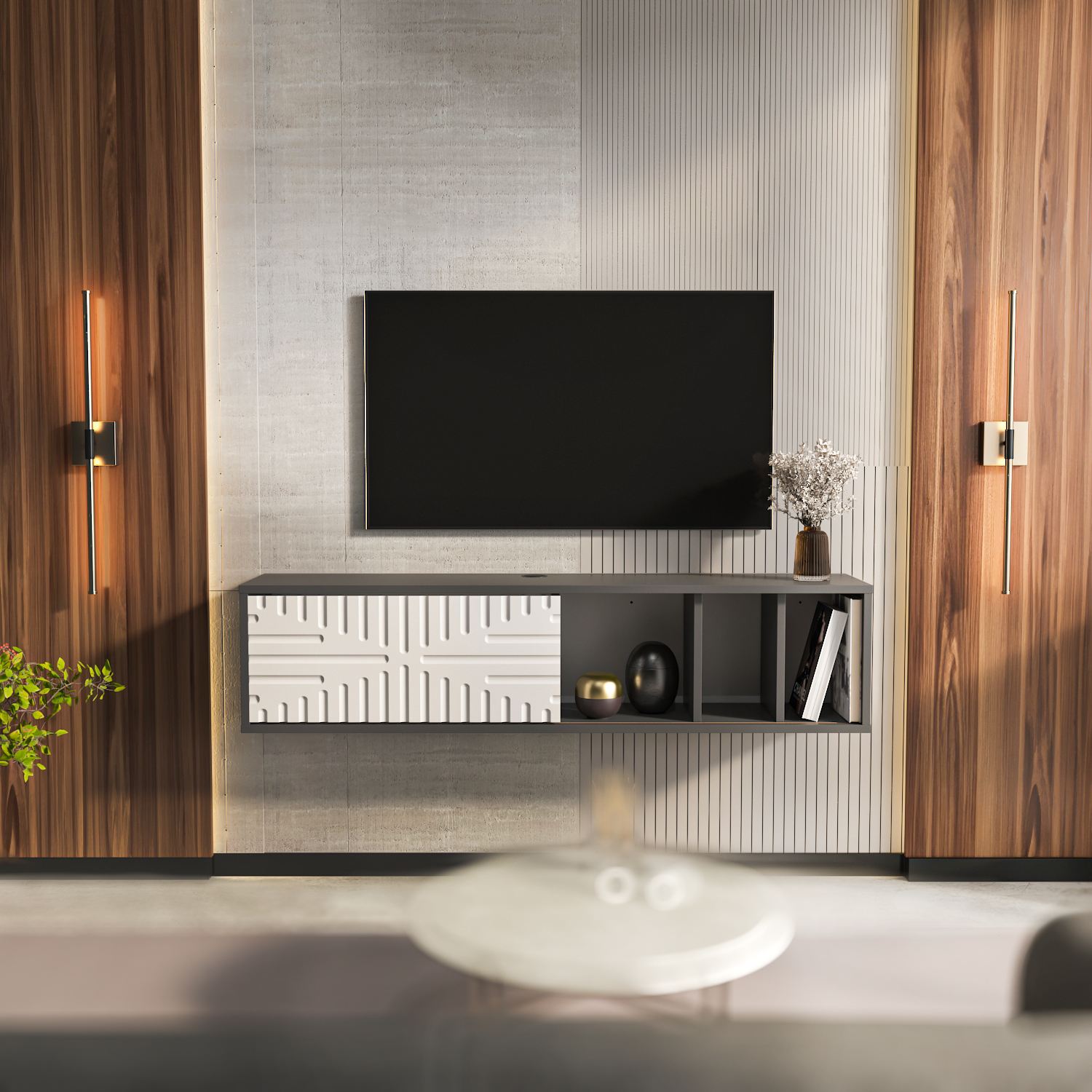 Comodă TV Hanah Home, PAL melaminat, 140 x 29.5 x 29.5 cm, antracit/alb, 875ZNA5335 — imaginea 3