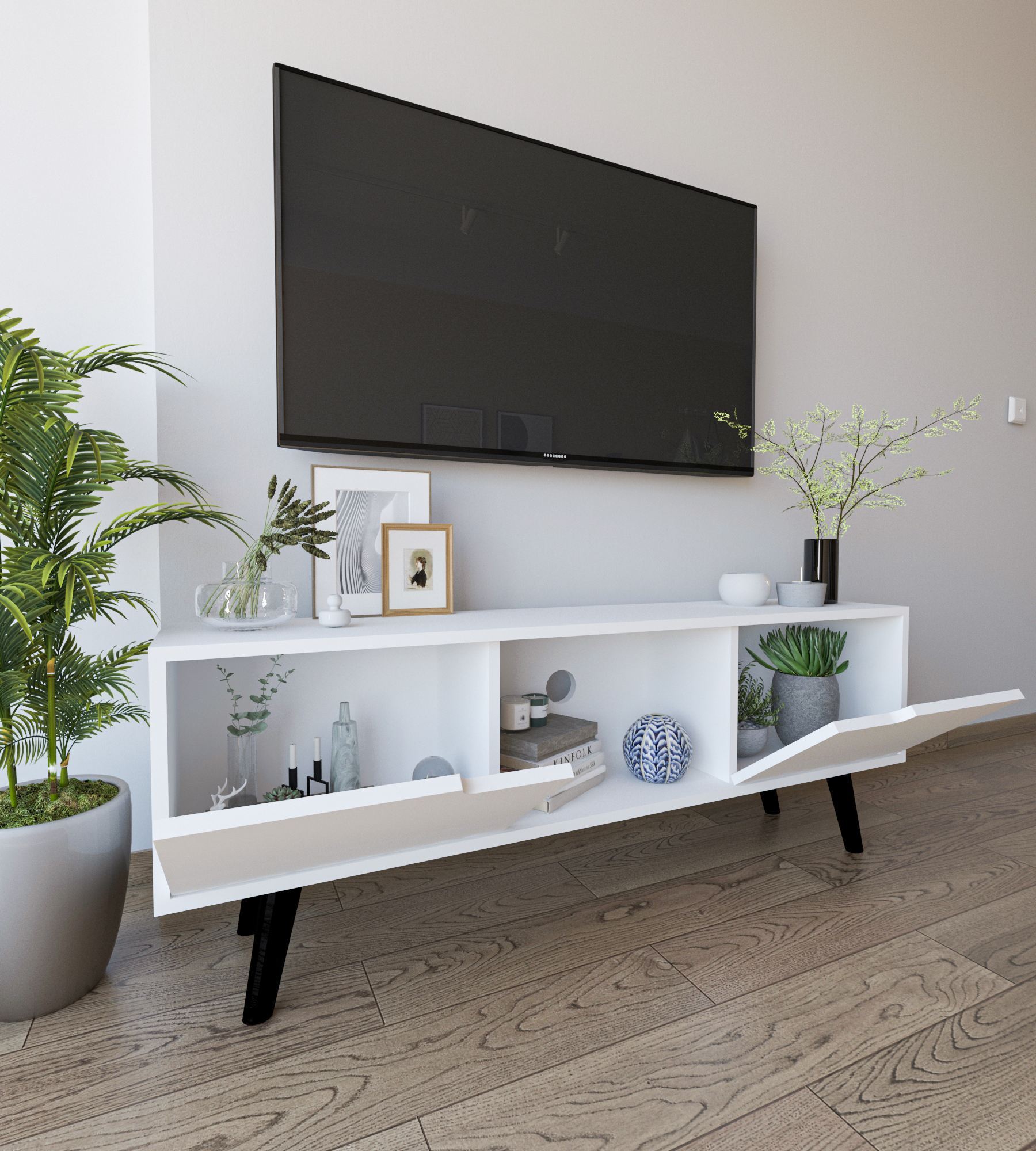 Comodă TV Hanah Home, PAL melaminat, 139.7 x 53 x 53 cm, alb, 469ORN1716 — imaginea 2