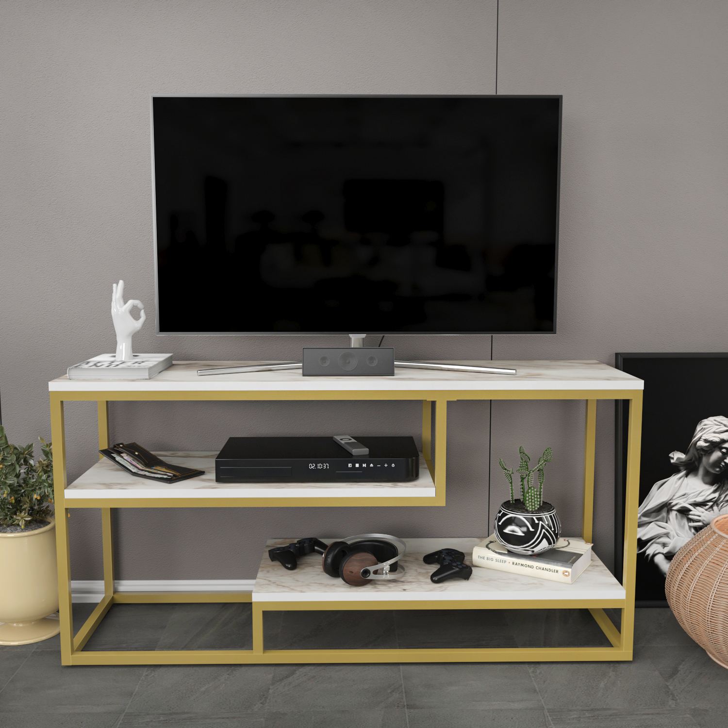Comodă TV Hanah Home, PAL melaminat, 120.2 x 35.2 x 60 cm, ephesus/auriu, 875ZNA5310 — imaginea 3