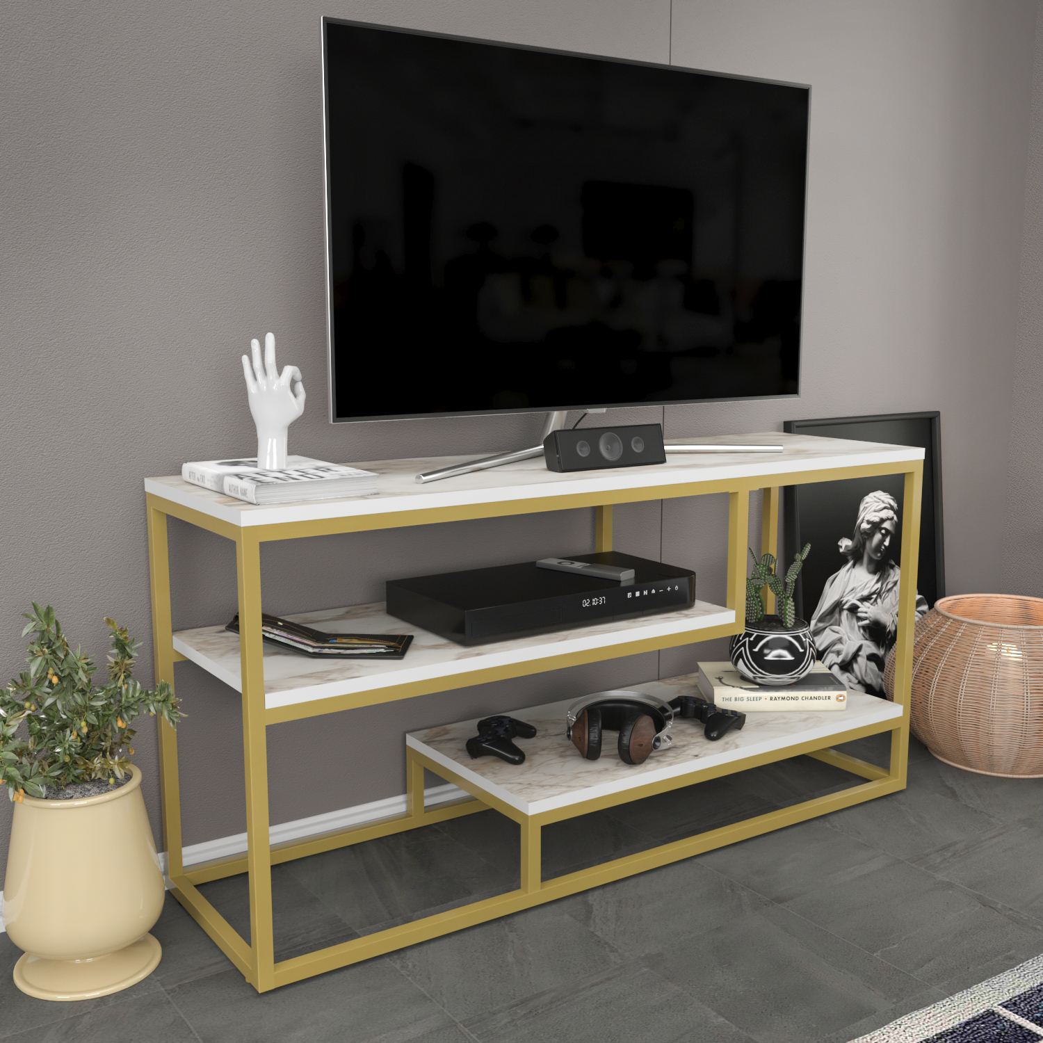 Comodă TV Hanah Home, PAL melaminat, 120.2 x 35.2 x 60 cm, ephesus/auriu, 875ZNA5310 — imaginea 4