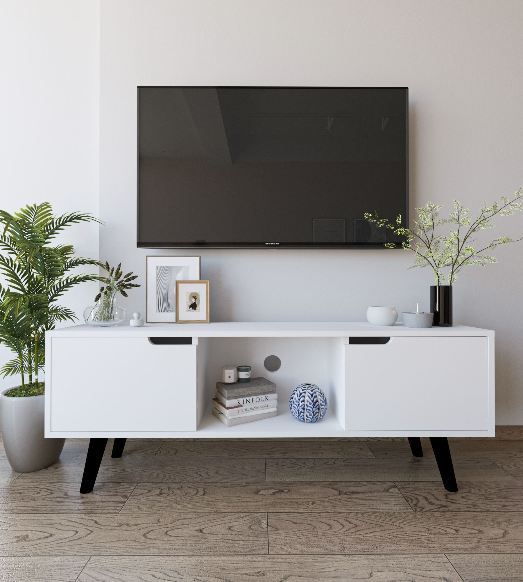 Comodă TV Hanah Home, PAL melaminat, 139.7 x 53 x 53 cm, alb, 469ORN1716 — imaginea 3