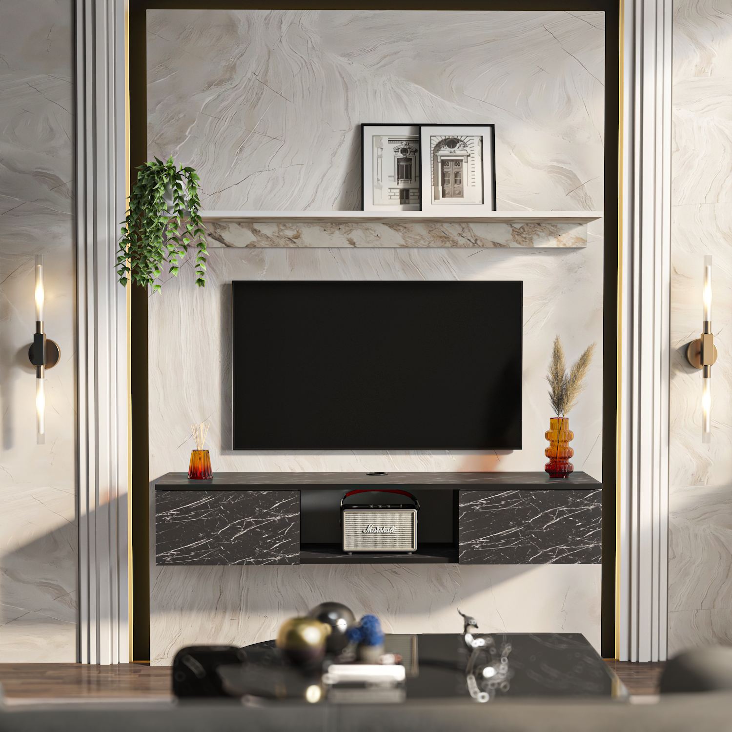 Comodă TV Hanah Home, PAL melaminat, 140 x 32 x 25.6 cm, ephesus/alb, 875ZNA5355 — imaginea 3