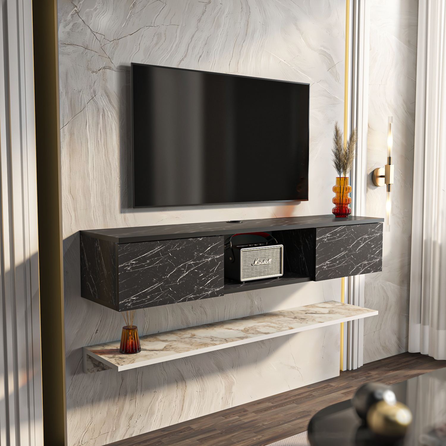 Comodă TV Hanah Home, PAL melaminat, 140 x 32 x 25.6 cm, ephesus/alb, 875ZNA5355 — imaginea 4