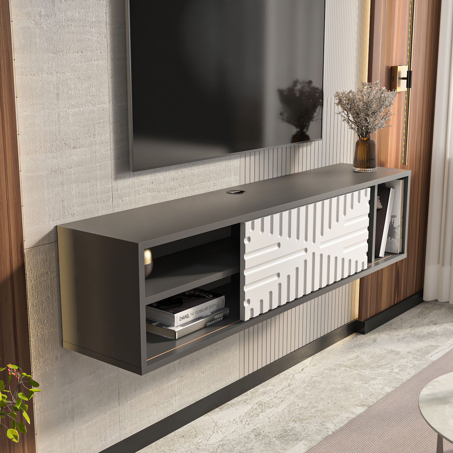 Comodă TV Hanah Home, PAL melaminat, 140 x 29.5 x 29.5 cm, antracit/alb, 875ZNA5335 — imaginea 5