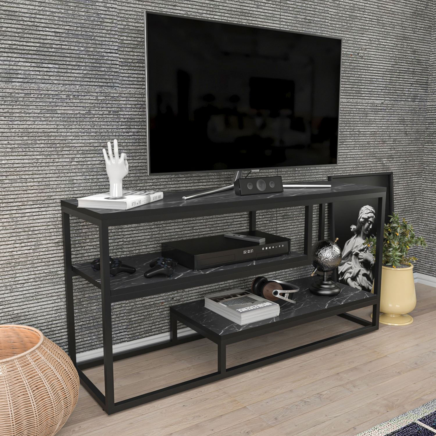Comodă TV Hanah Home, PAL melaminat, 120.2 x 35.2 x 60 cm, negru/alb, 875ZNA5315 — imaginea 2
