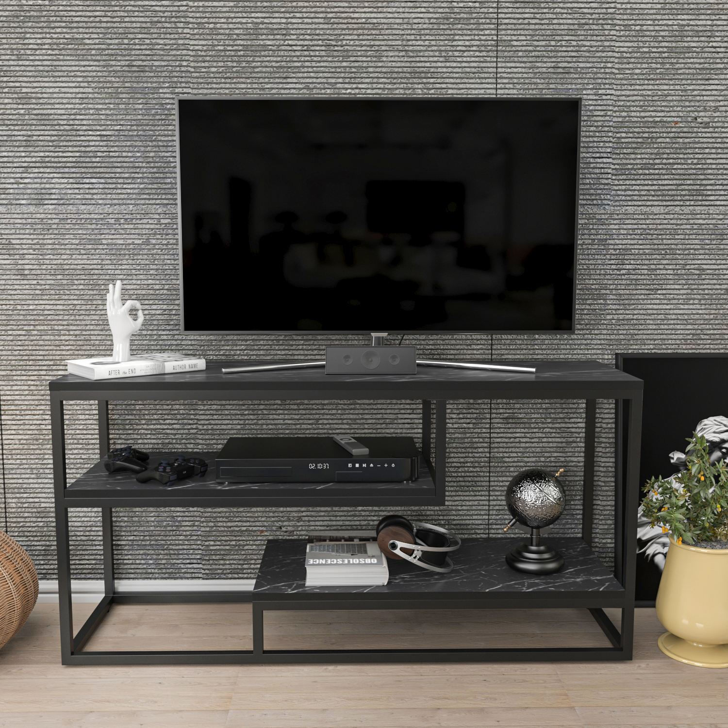 Comodă TV Hanah Home, PAL melaminat, 120.2 x 35.2 x 60 cm, negru/alb, 875ZNA5315 — imaginea 4