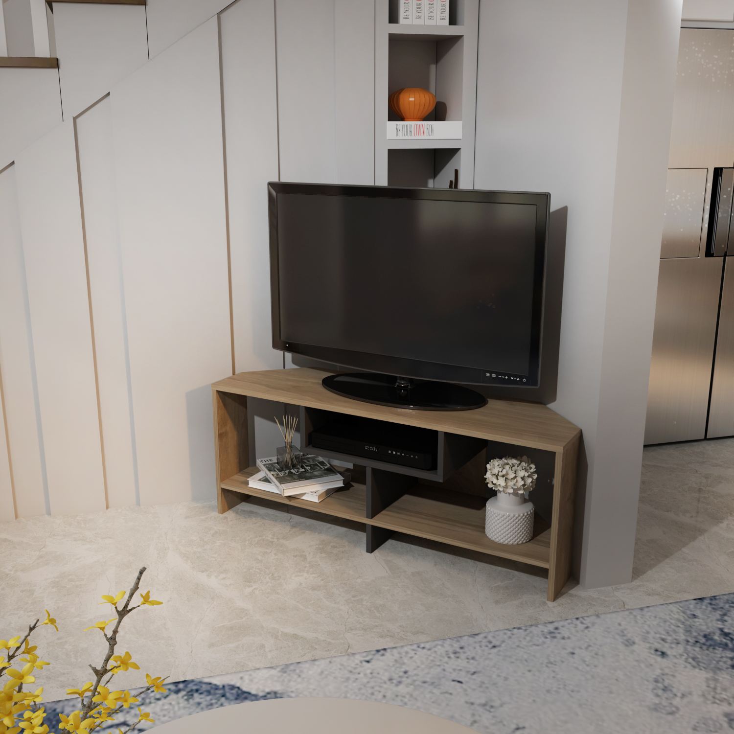 Comodă TV Hanah Home, PAL melaminat, 120 x 35 x 46.8 cm, nuc/alb, 875ZNA5357 — imaginea 4