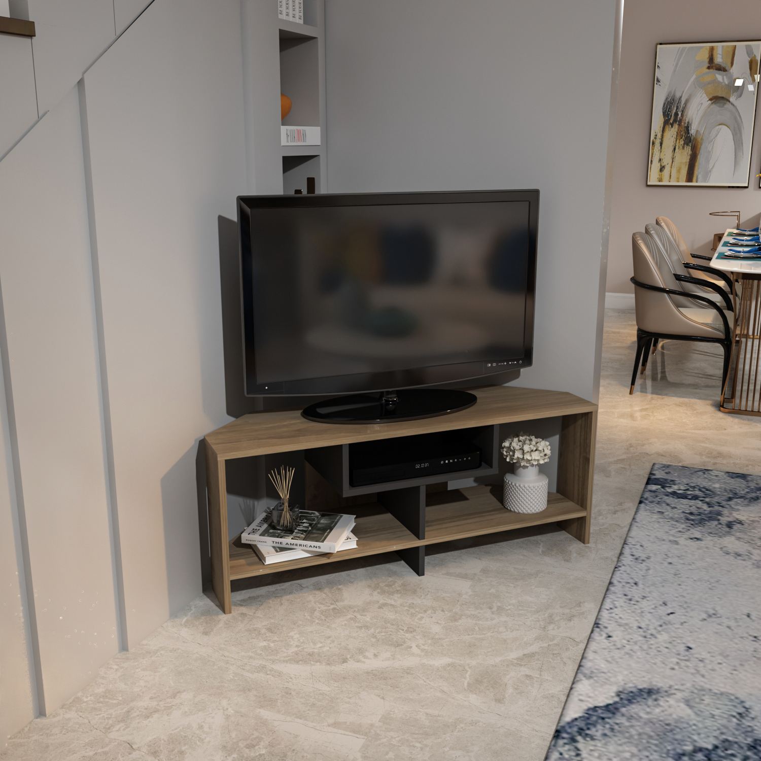 Comodă TV Hanah Home, PAL melaminat, 120 x 35 x 46.8 cm, nuc/alb, 875ZNA5357 — imaginea 5