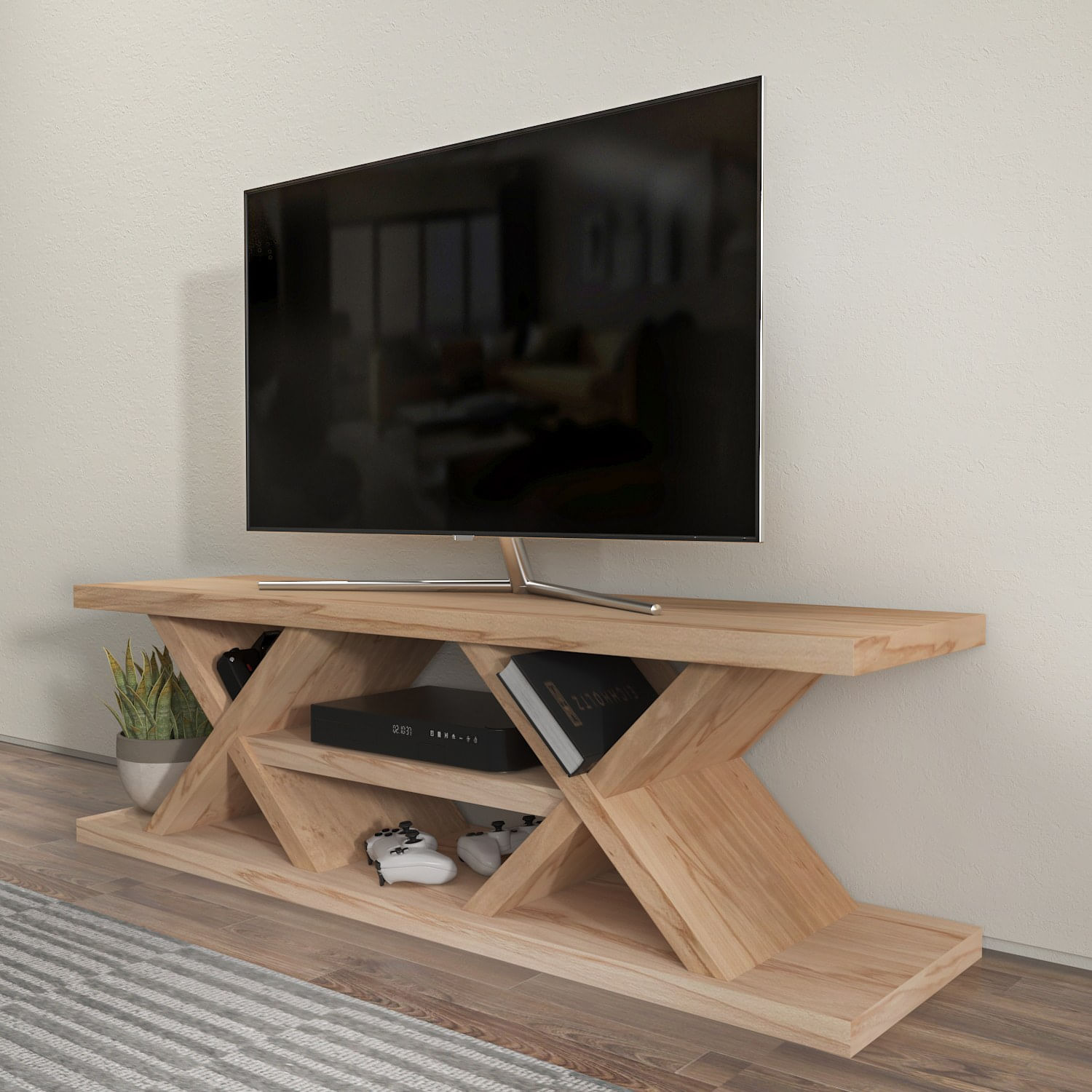 Comodă TV Hanah Home, PAL melaminat, 136 x 37 x 42 cm, stejar, 875ZNA4545 — imaginea 2