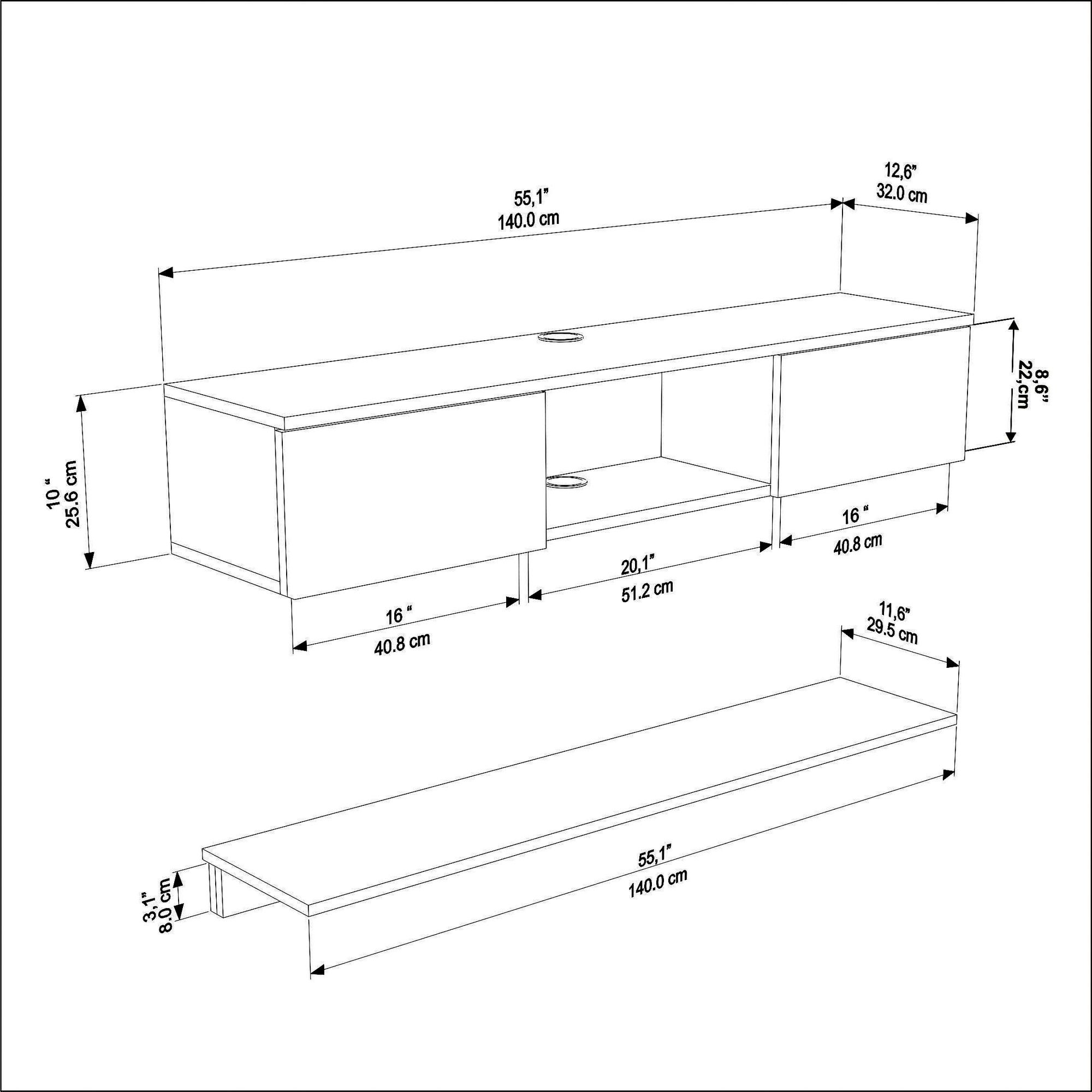Comodă TV Hanah Home, PAL melaminat, 140 x 32 x 25.6 cm, ephesus/alb, 875ZNA5354 — imaginea 2