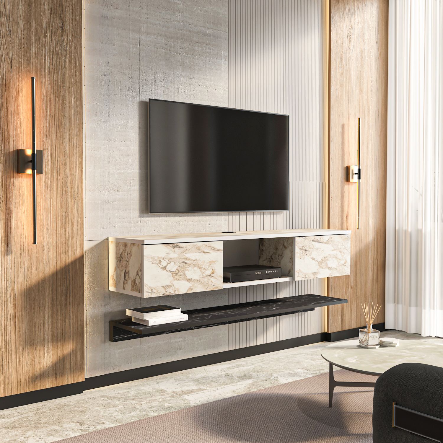 Comodă TV Hanah Home, PAL melaminat, 140 x 32 x 25.6 cm, ephesus/alb, 875ZNA5354 — imaginea 3