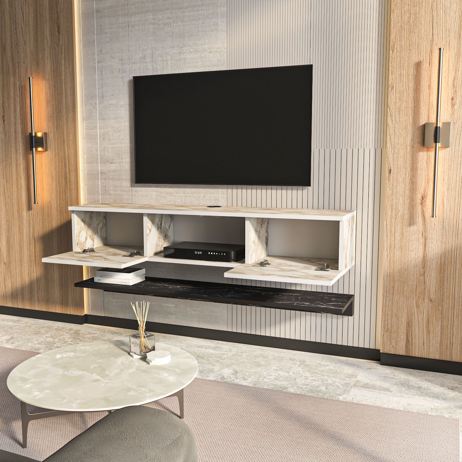 Comodă TV Hanah Home, PAL melaminat, 140 x 32 x 25.6 cm, ephesus/alb, 875ZNA5354 — imaginea 4