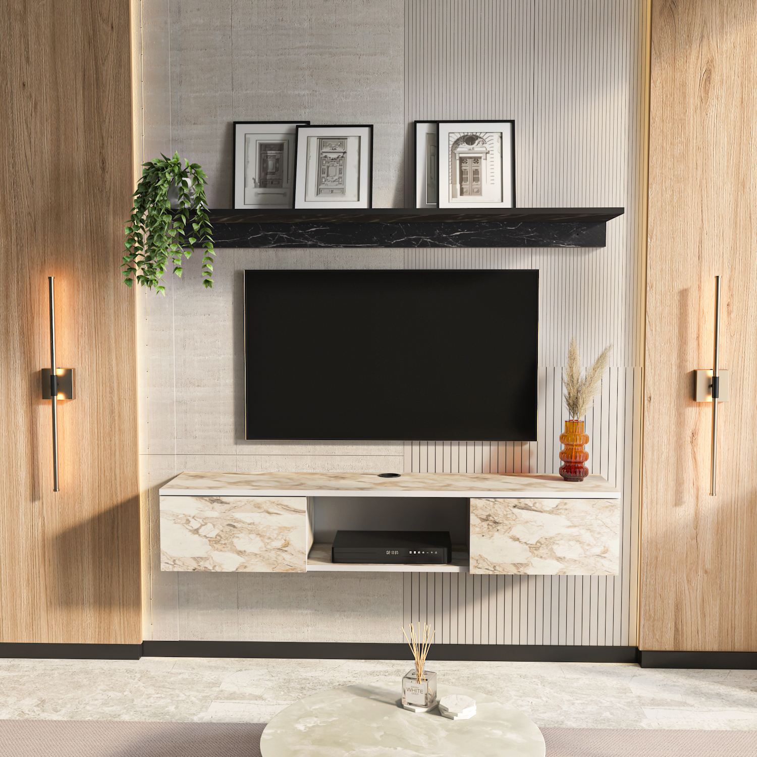 Comodă TV Hanah Home, PAL melaminat, 140 x 32 x 25.6 cm, ephesus/alb, 875ZNA5354 — imaginea 5