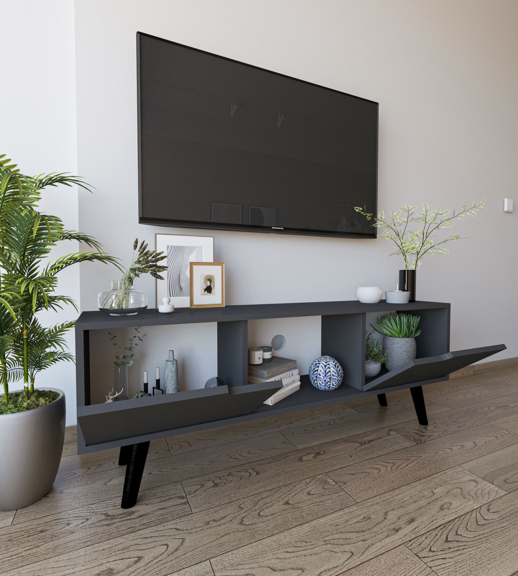 Comodă TV Hanah Home, PAL melaminat, 139.7 x 53 x 53 cm, antracit, 469ORN1715 — imaginea 3