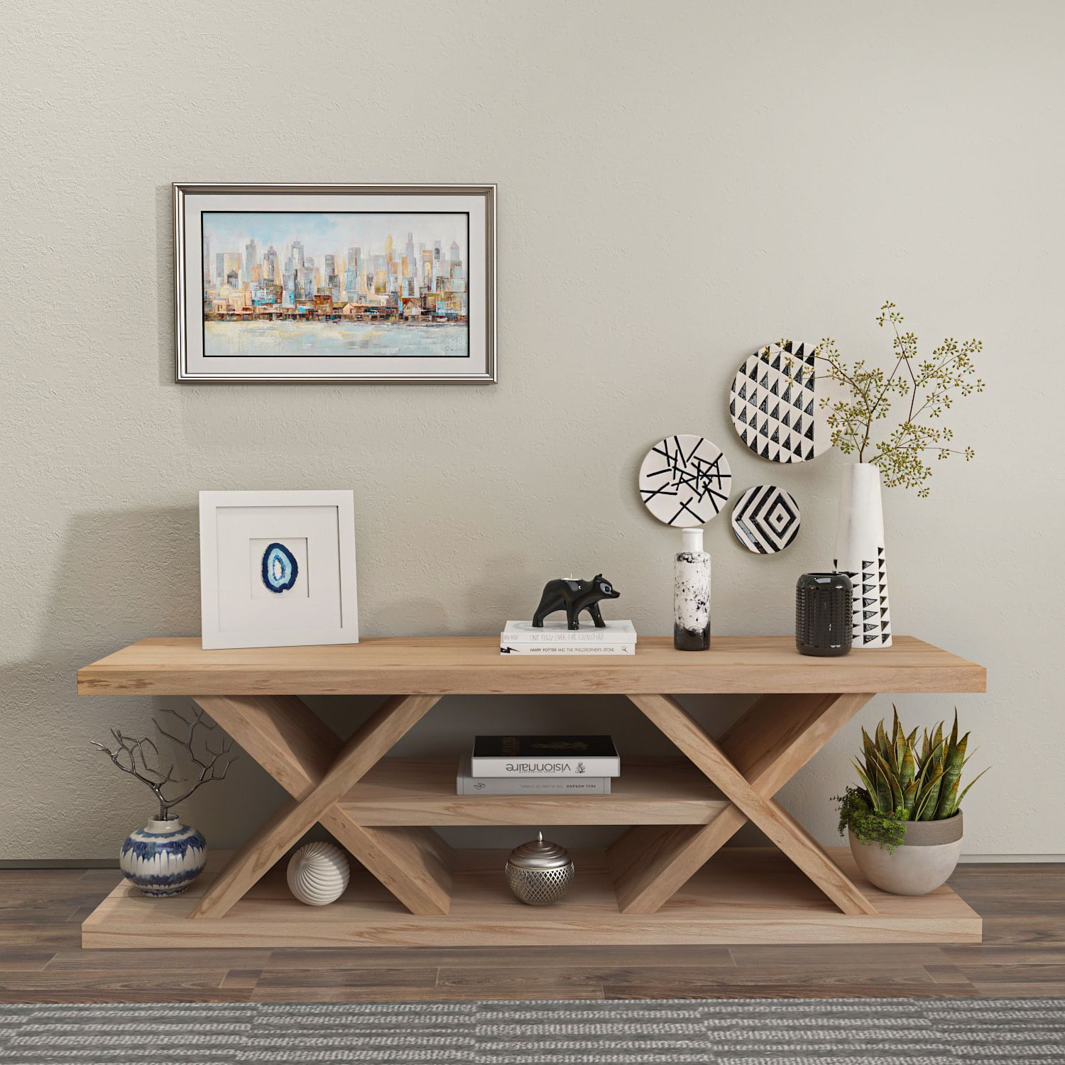 Comodă TV Hanah Home, PAL melaminat, 136 x 37 x 42 cm, stejar, 875ZNA4545 — imaginea 5