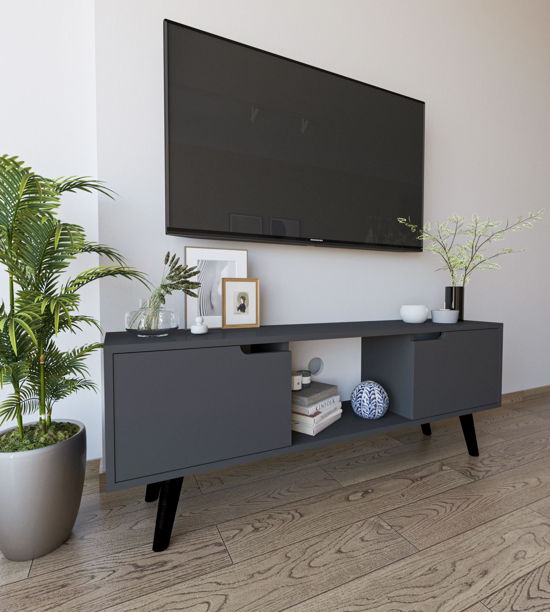 Comodă TV Hanah Home, PAL melaminat, 139.7 x 53 x 53 cm, antracit, 469ORN1715 — imaginea 4