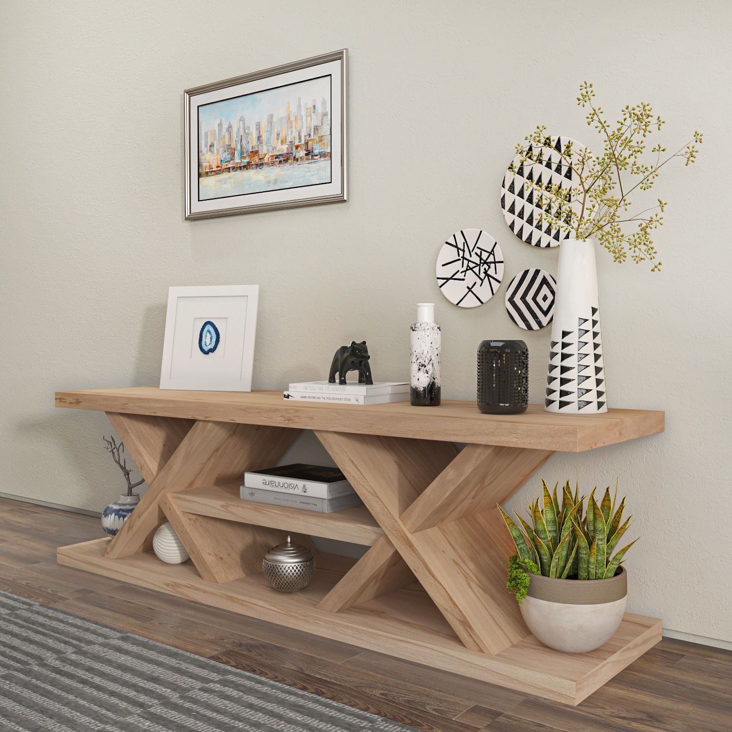 Comodă TV Hanah Home, PAL melaminat, 136 x 37 x 42 cm, stejar, 875ZNA4545 — imaginea 7