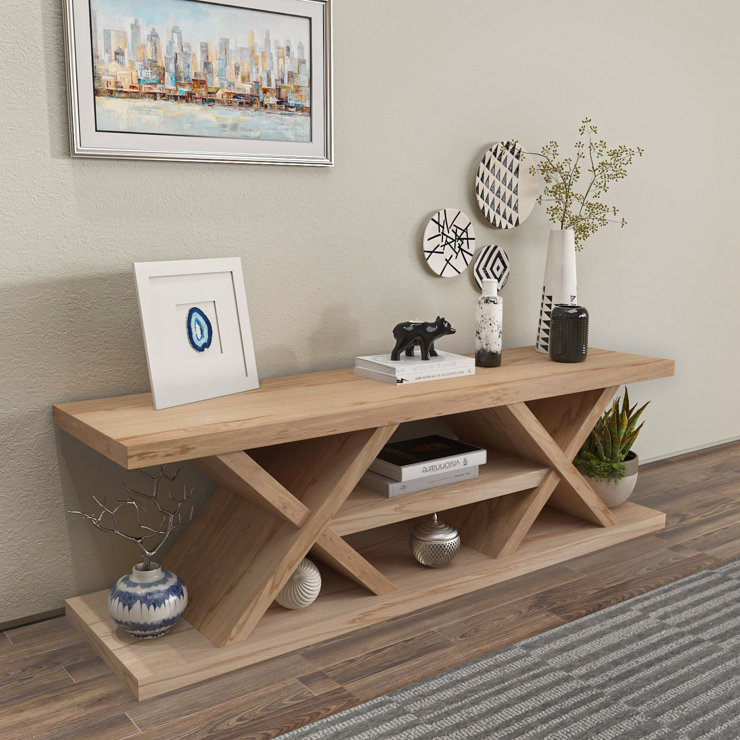 Comodă TV Hanah Home, PAL melaminat, 136 x 37 x 42 cm, stejar, 875ZNA4545 — imaginea 9