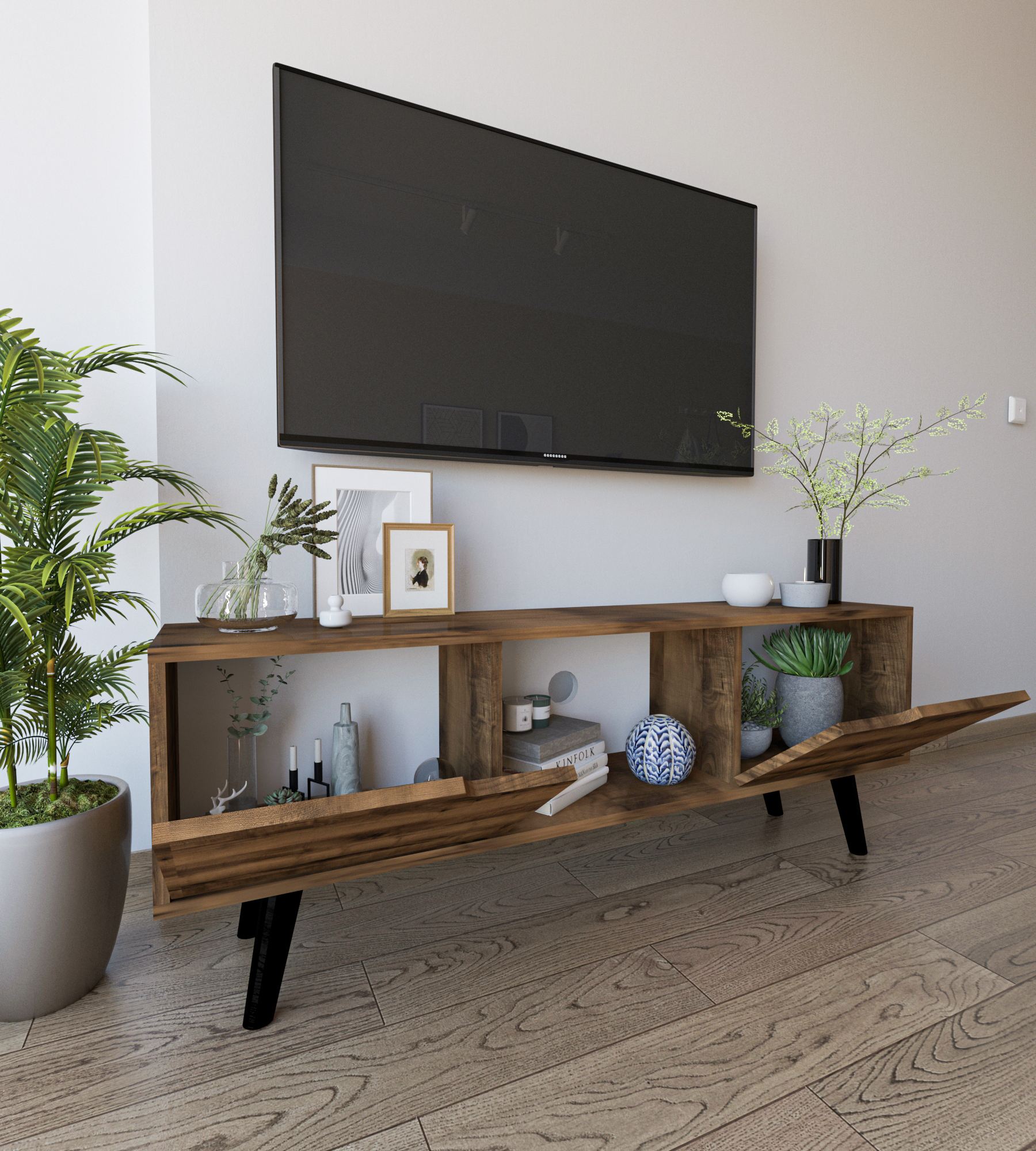 Comodă TV Hanah Home, PAL melaminat, 139.7 x 53 x 53 cm, nuc, 469ORN1717 — imaginea 3