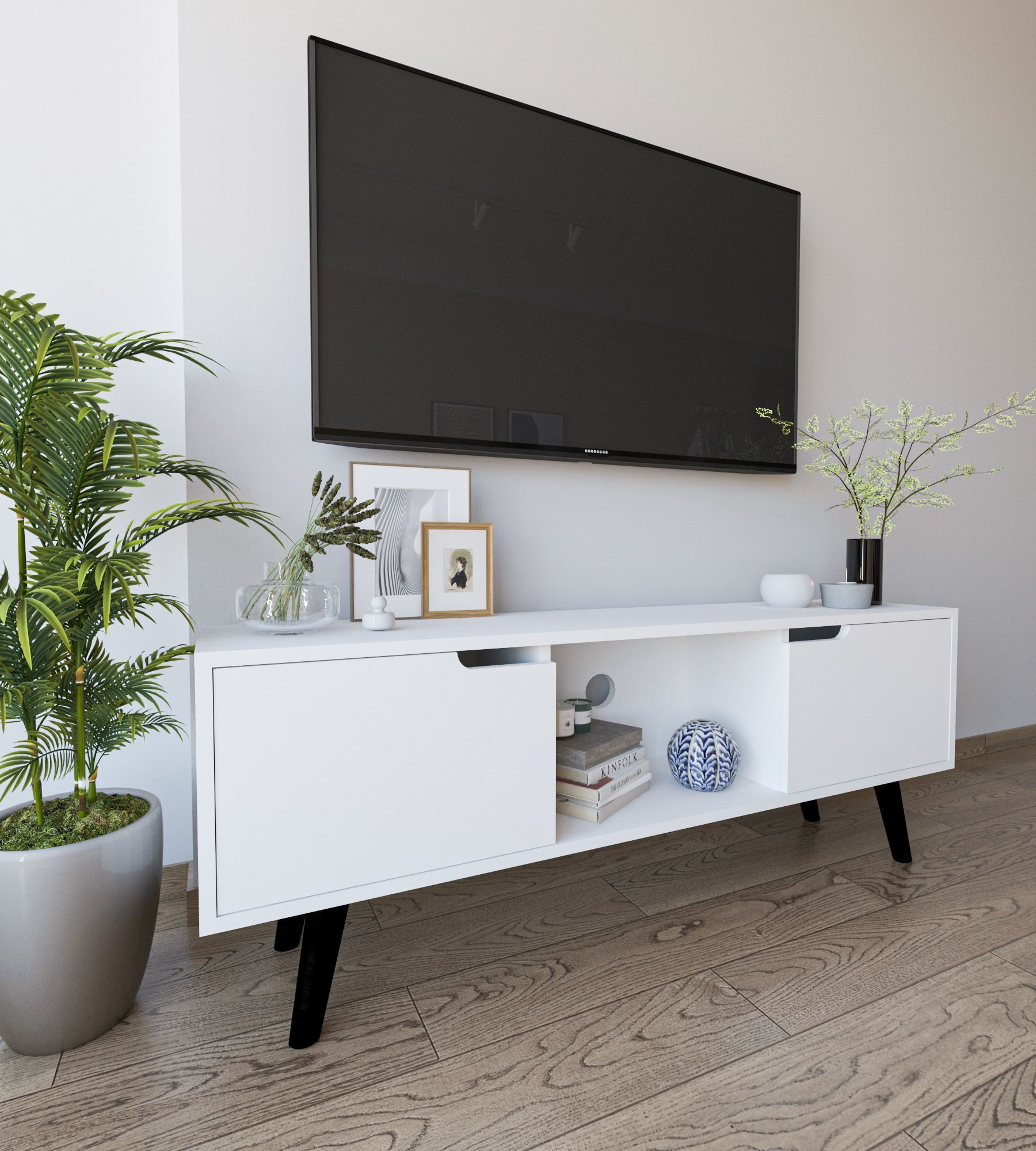 Comodă TV Hanah Home, PAL melaminat, 139.7 x 53 x 53 cm, alb, 469ORN1716 — imaginea 5