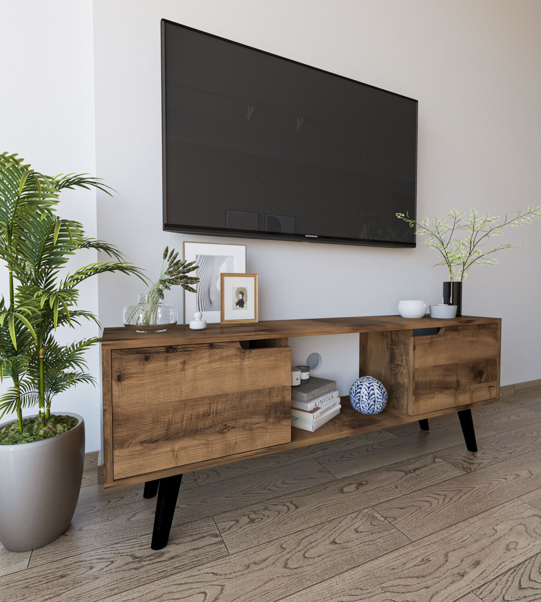 Comodă TV Hanah Home, PAL melaminat, 139.7 x 53 x 53 cm, nuc, 469ORN1717 — imaginea 4