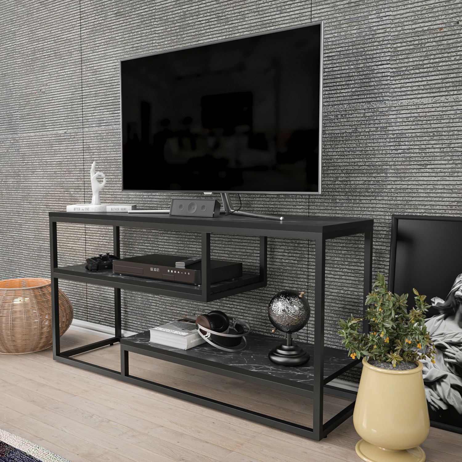 Comodă TV Hanah Home, PAL melaminat, 120.2 x 35.2 x 60 cm, negru/alb, 875ZNA5315 — imaginea 5