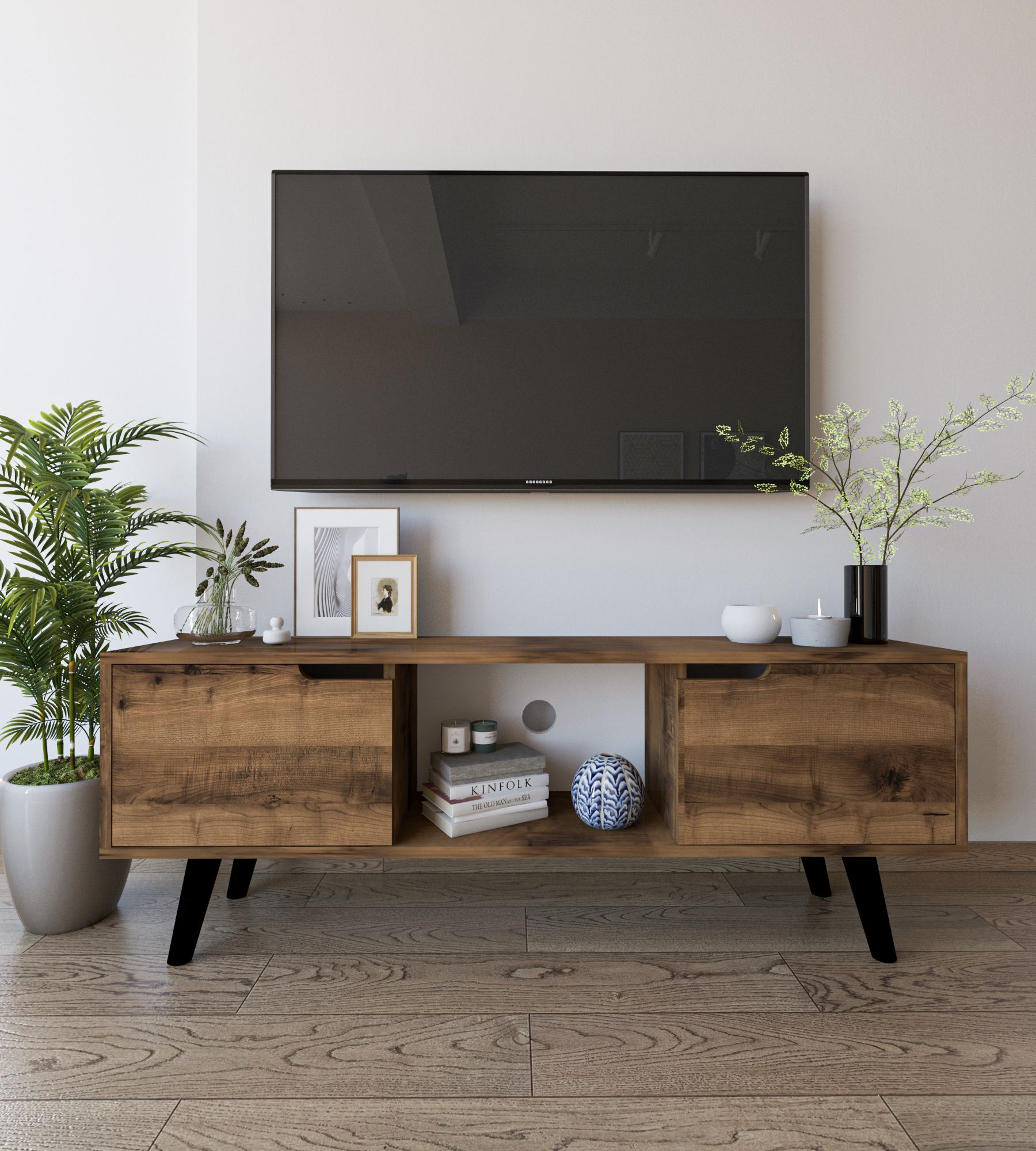 Comodă TV Hanah Home, PAL melaminat, 139.7 x 53 x 53 cm, nuc, 469ORN1717 — imaginea 5