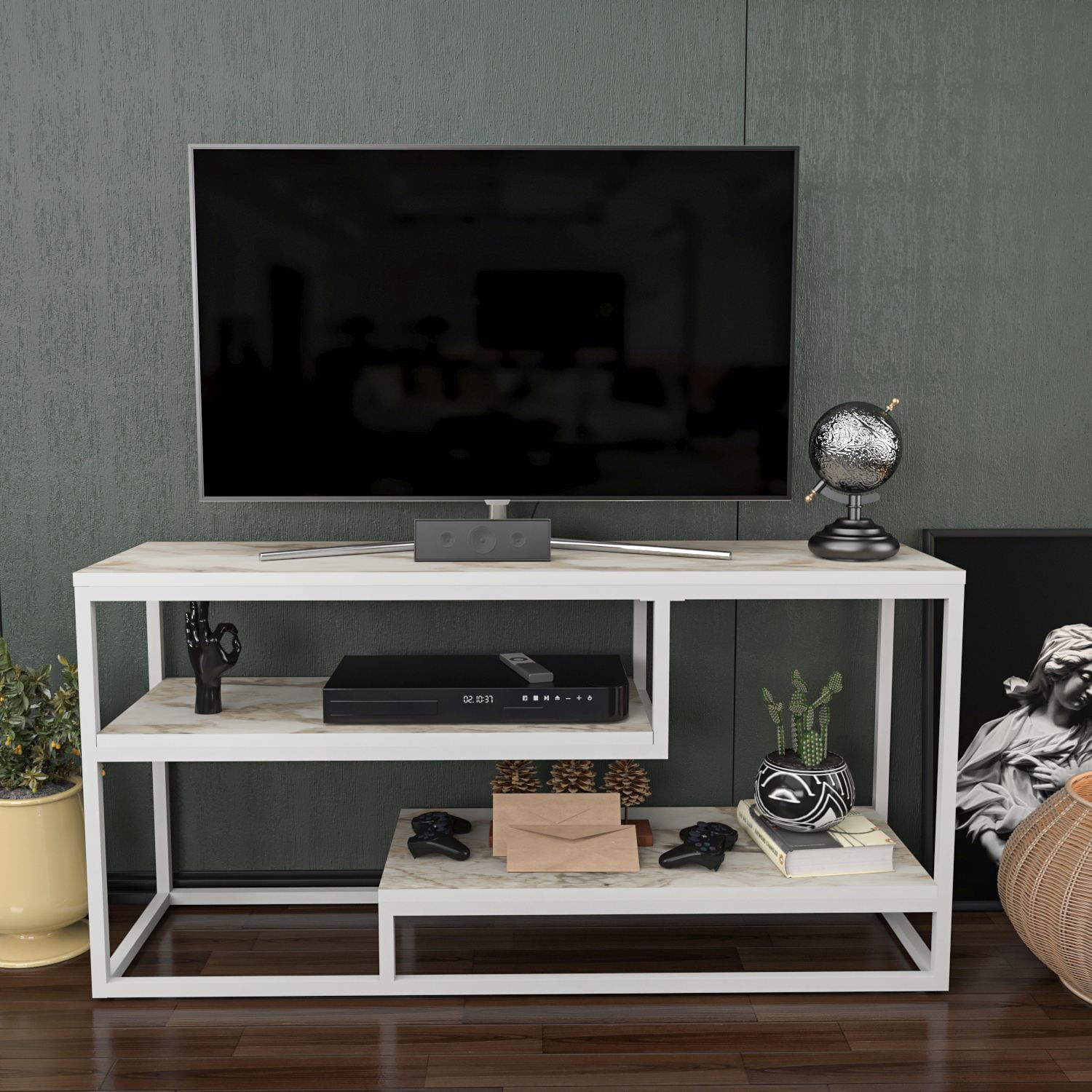 Comodă TV Hanah Home, PAL melaminat, 120.2 x 35.2 x 60 cm, ephesus/alb, 875ZNA5314 — imaginea 5