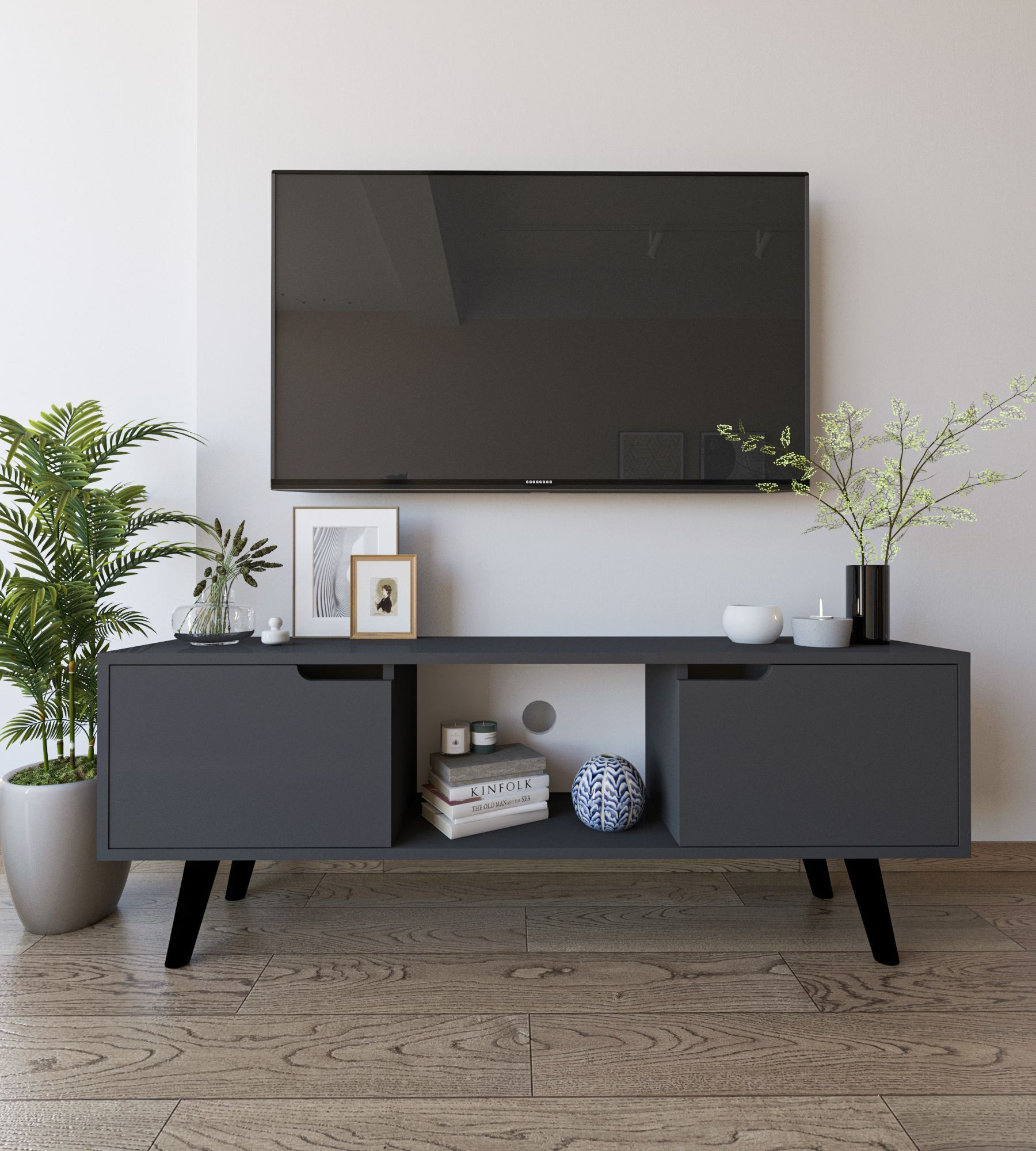 Comodă TV Hanah Home, PAL melaminat, 139.7 x 53 x 53 cm, antracit, 469ORN1715 — imaginea 5
