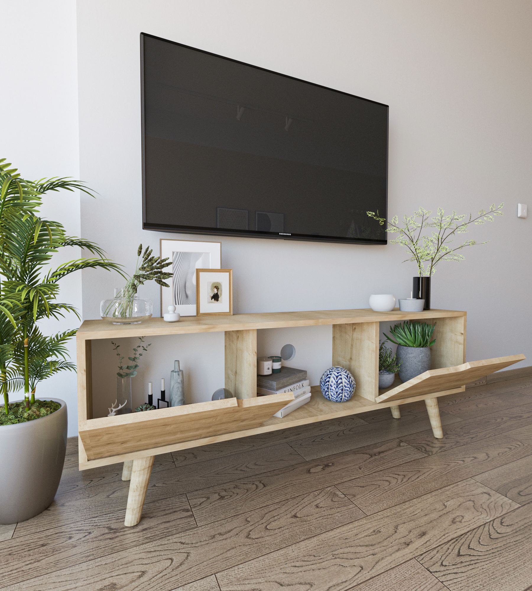 Comodă TV Hanah Home, PAL melaminat, 139.7 x 53 x 53 cm, sapphire stejar, 469ORN1718 — imaginea 2