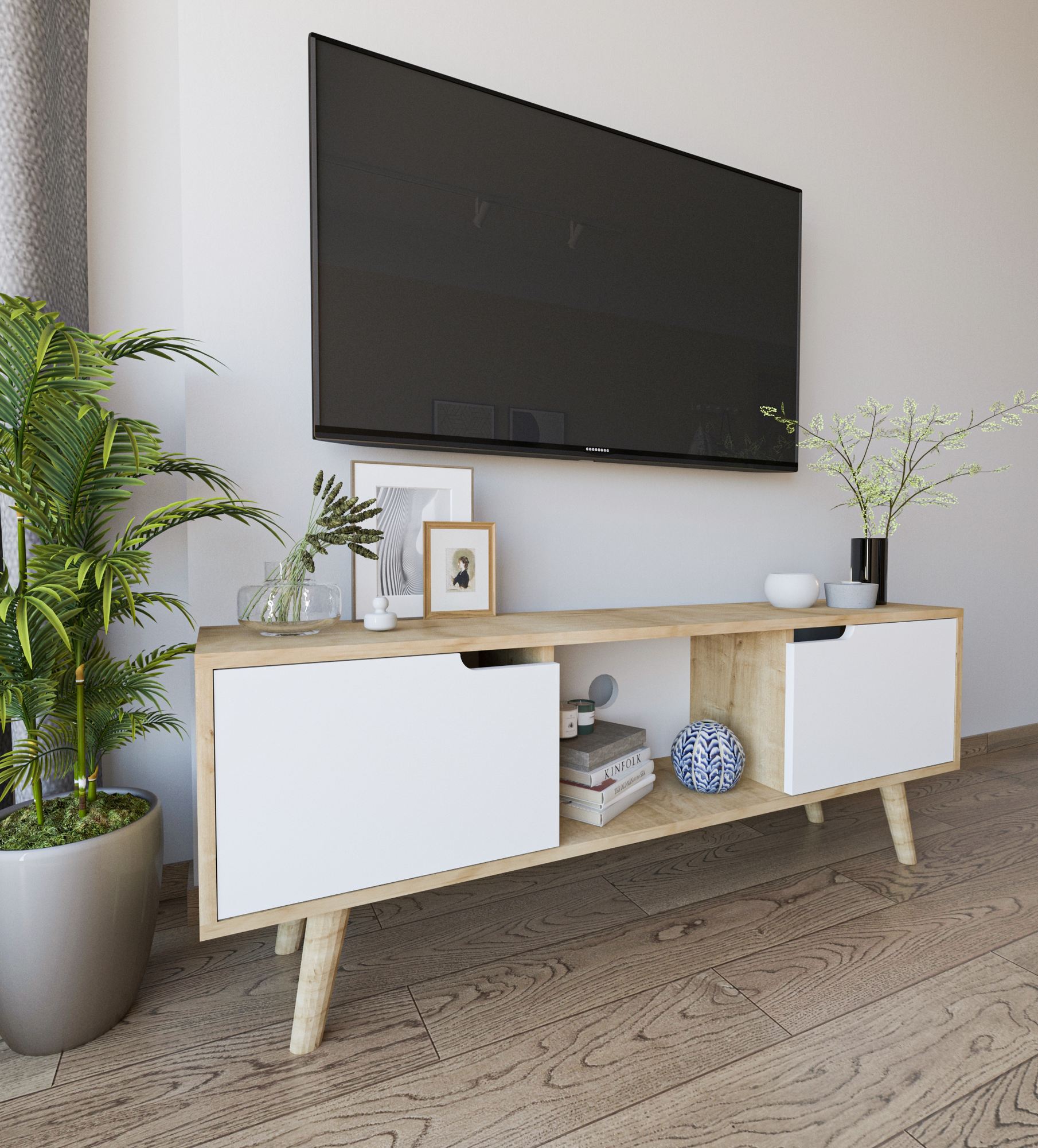 Comodă TV Hanah Home, PAL melaminat, 139.7 x 53 x 53 cm, sapphire stejar/alb, 469ORN1720 — imaginea 3