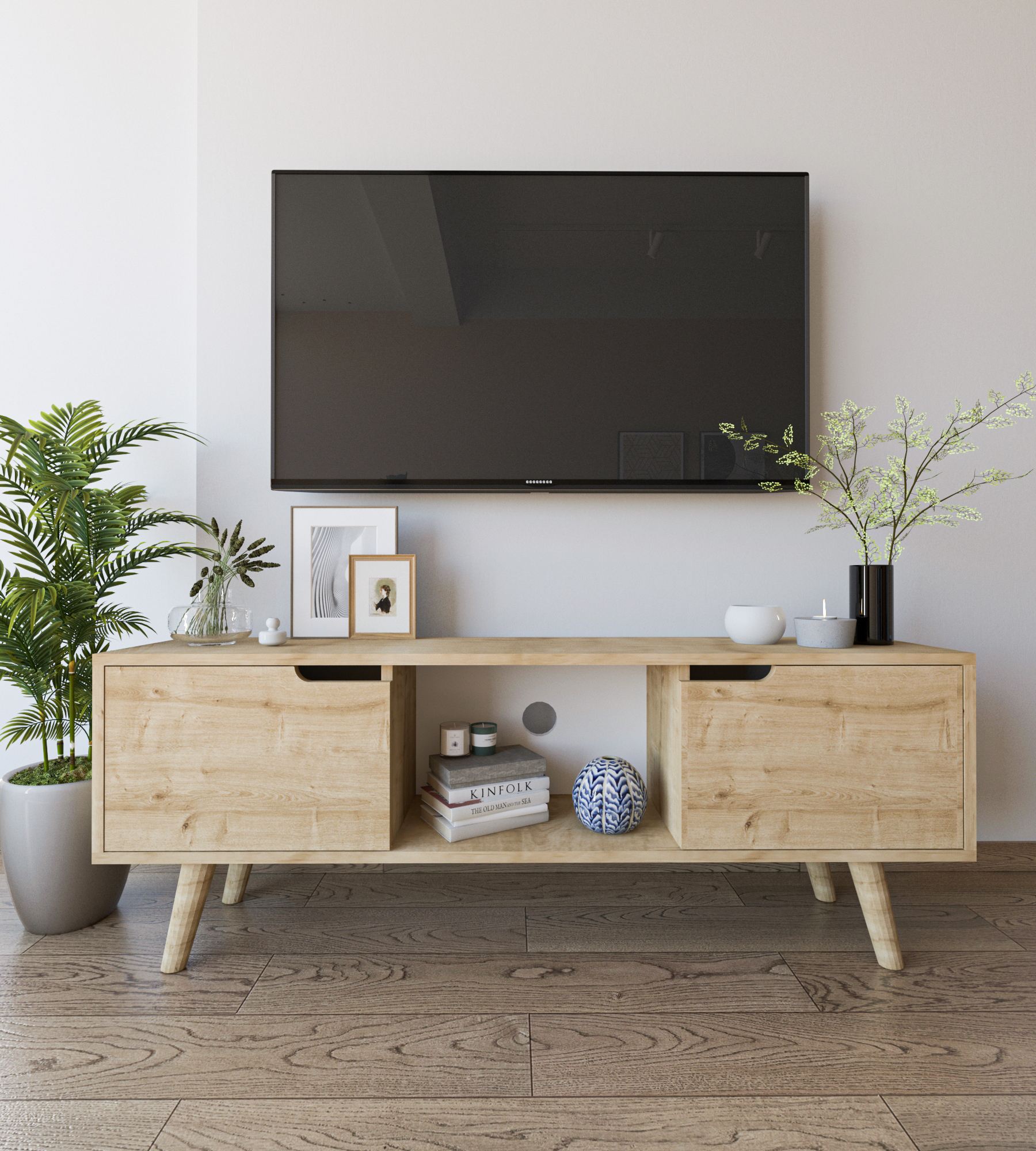 Comodă TV Hanah Home, PAL melaminat, 139.7 x 53 x 53 cm, sapphire stejar, 469ORN1718 — imaginea 5