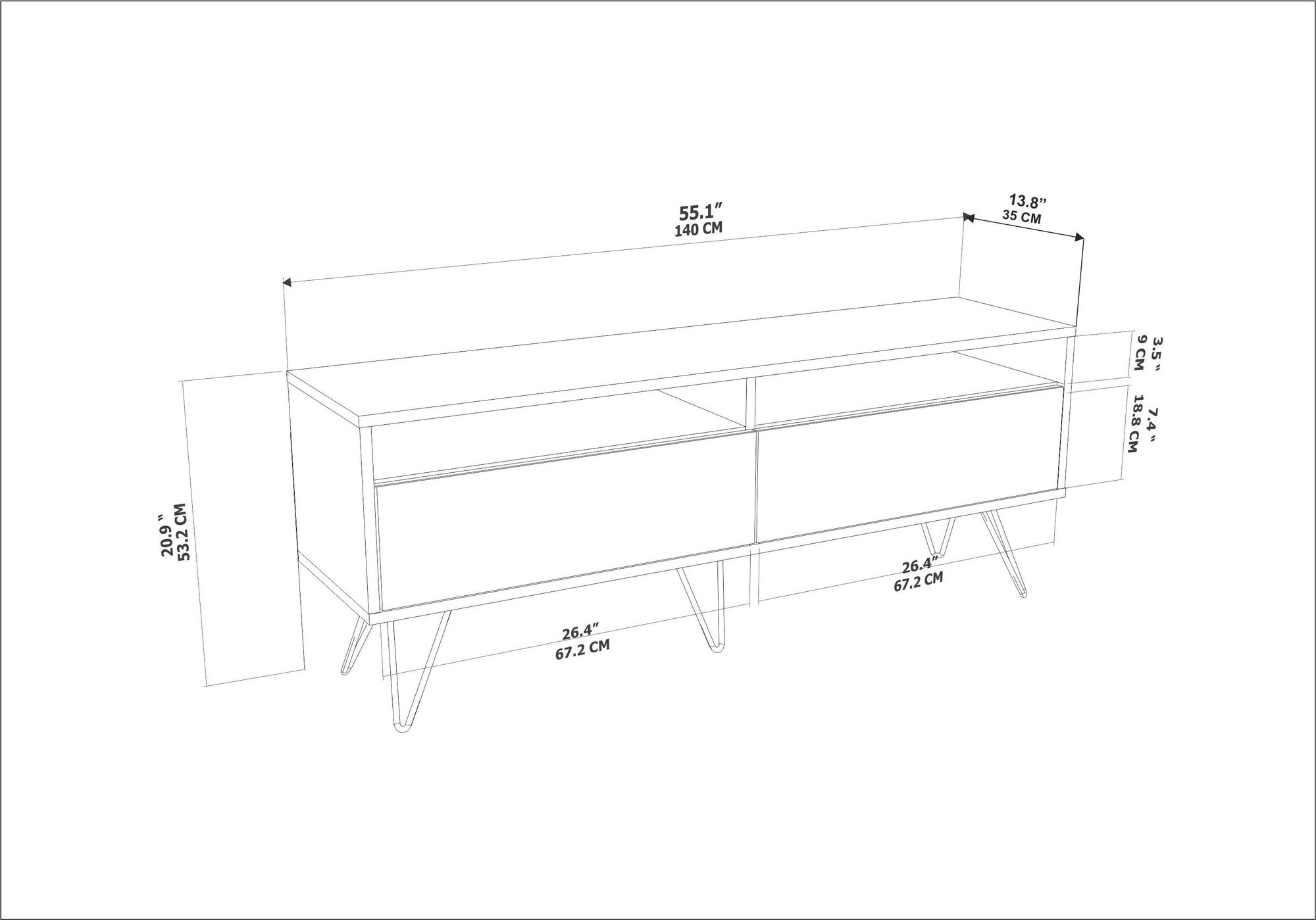 Comodă TV Hanah Home, PAL melaminat, 140 x 35 x 53.2 cm, alb/negru, 875ZNA5345 — imaginea 2