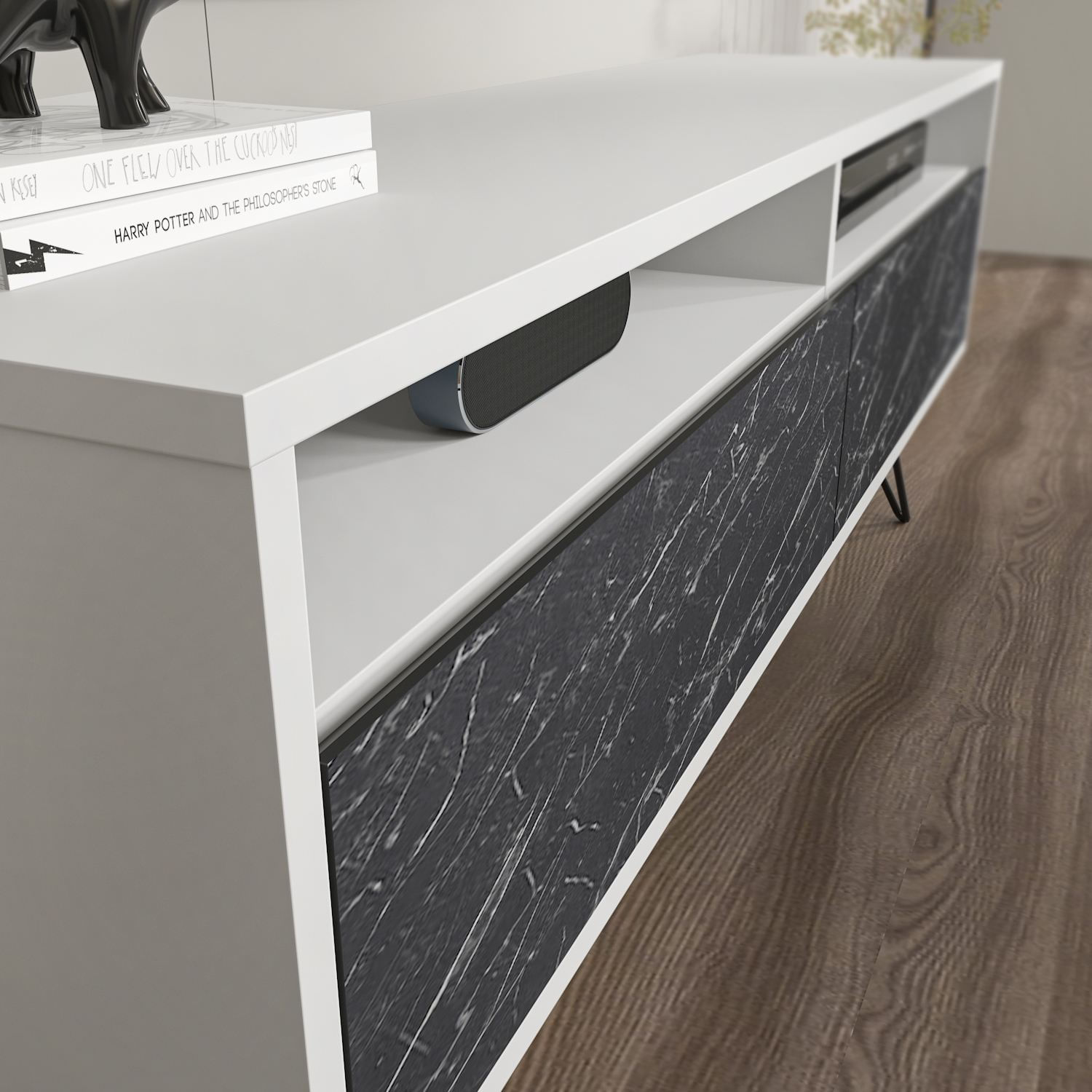 Comodă TV Hanah Home, PAL melaminat, 140 x 35 x 53.2 cm, alb/negru, 875ZNA5345 — imaginea 5