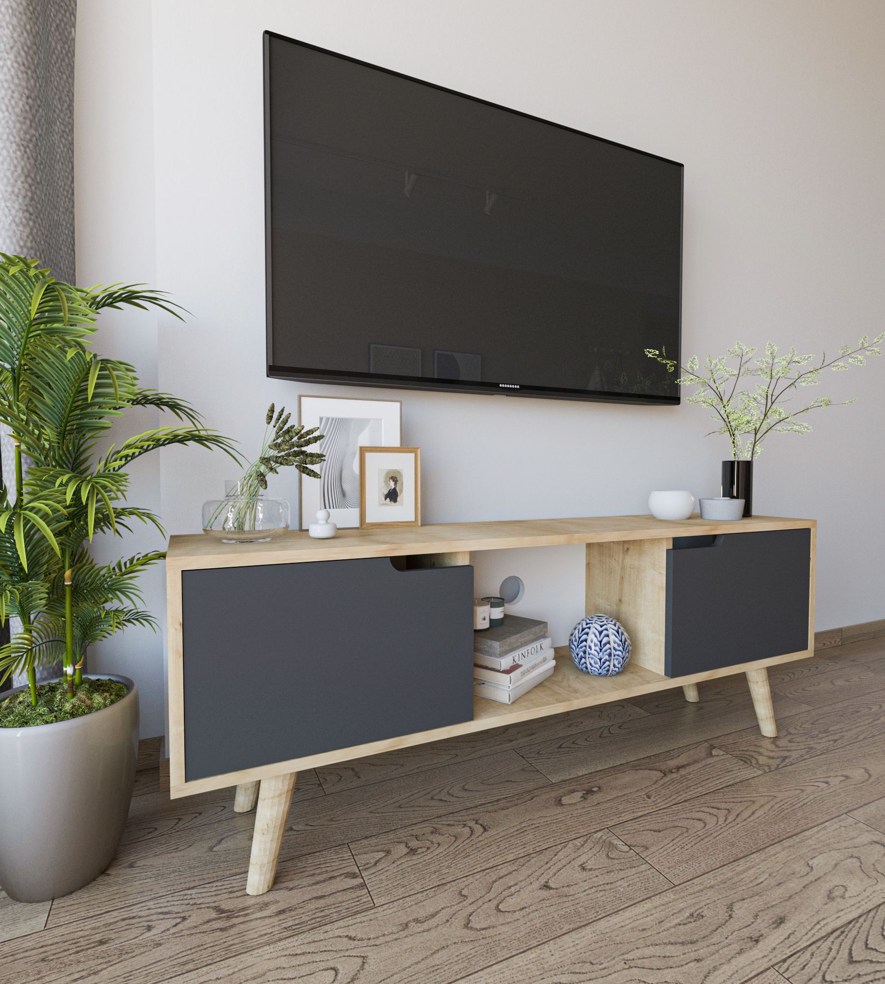 Comodă TV Hanah Home, PAL melaminat, 139.7 x 53 x 53 cm, sapphire stejar/antracit, 469ORN1719 — imaginea 3