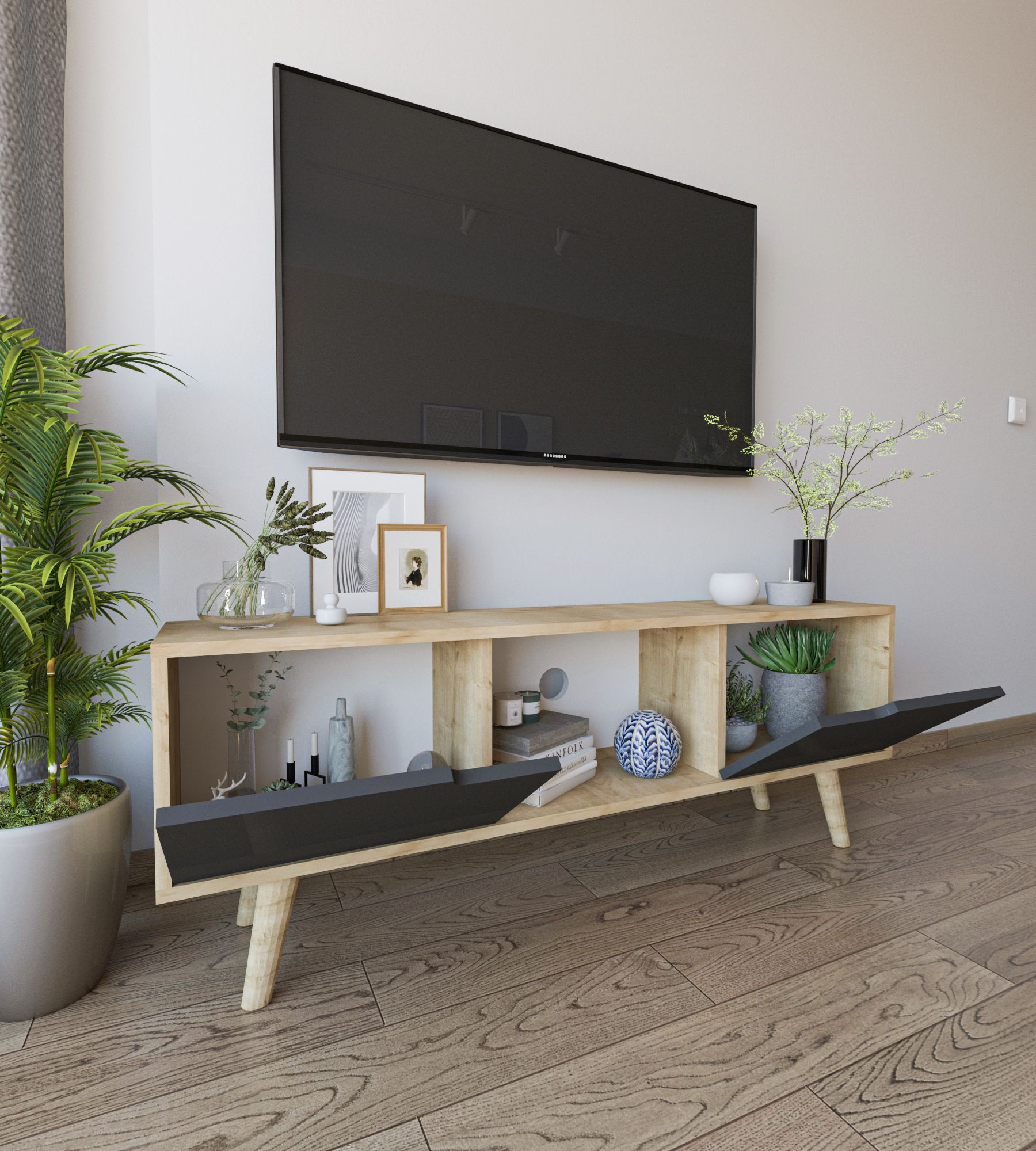Comodă TV Hanah Home, PAL melaminat, 139.7 x 53 x 53 cm, sapphire stejar/antracit, 469ORN1719 — imaginea 4