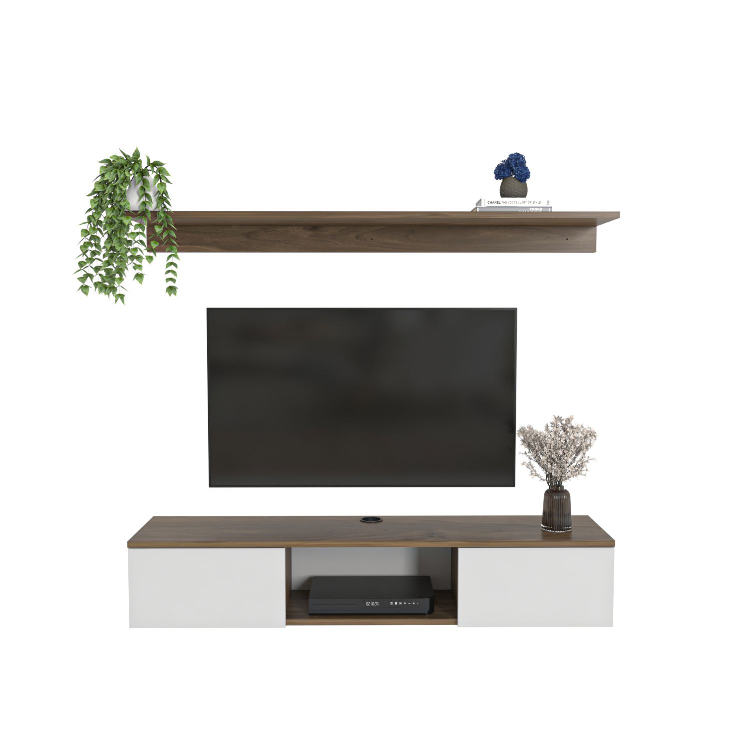 Comodă TV Hanah Home, PAL melaminat, 140 x 32 x 25.6 cm, nuc/alb, 875ZNA5353 — imaginea 4