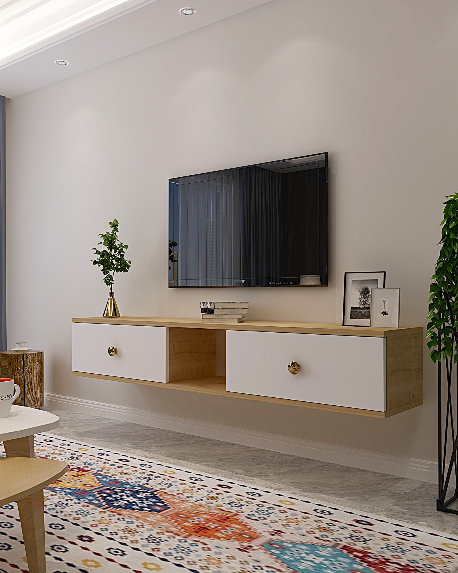 Comodă TV Hanah Home, PAL melaminat, 150 x 29.6 x 25.6 cm, sapphire stejar/alb, 555CHM1106 — imaginea 4