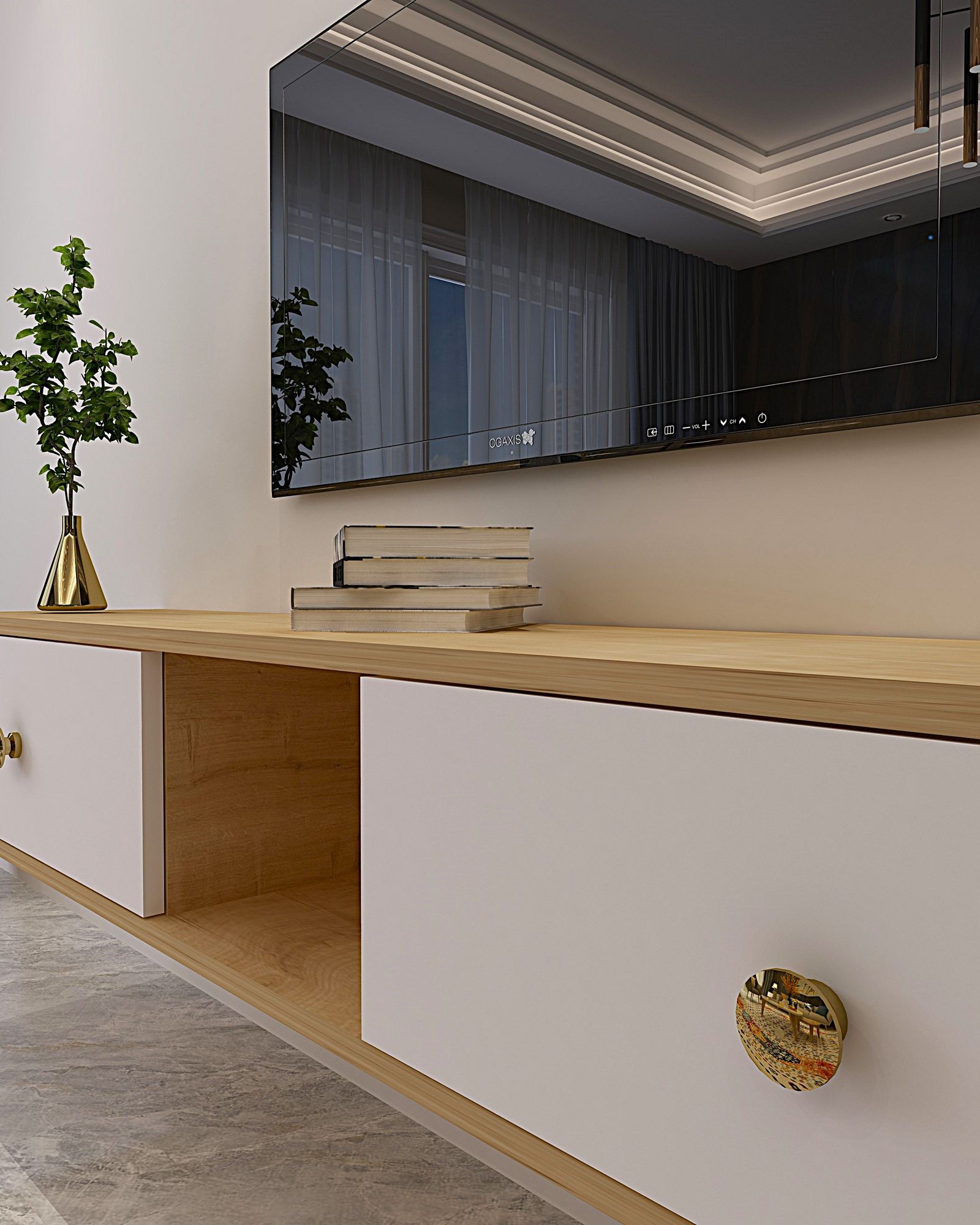 Comodă TV Hanah Home, PAL melaminat, 150 x 29.6 x 25.6 cm, sapphire stejar/alb, 555CHM1106 — imaginea 5