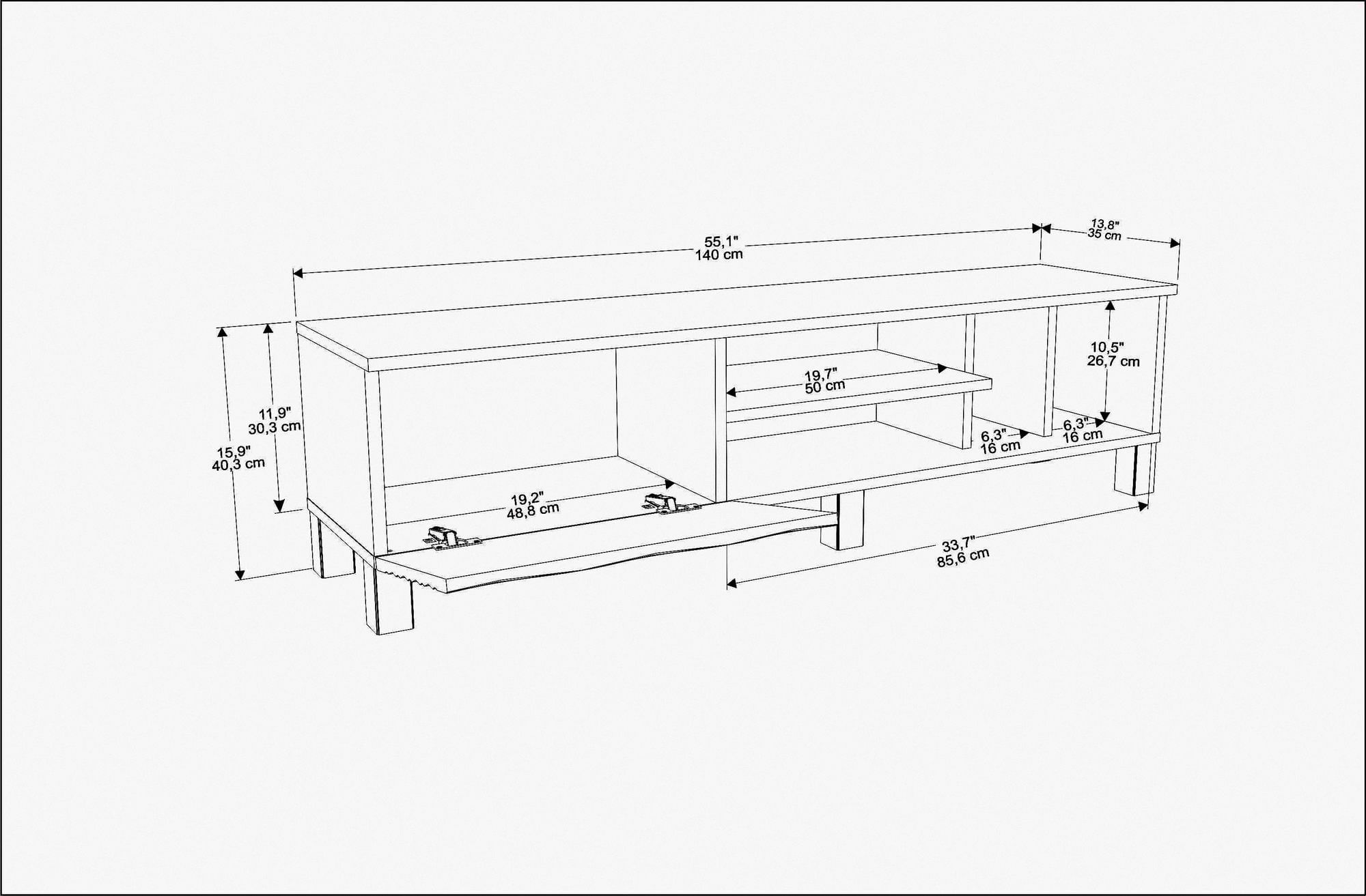 Comodă TV Hanah Home, PAL melaminat, 140 x 35 x 40.3 cm, nuc/alb, 322RTC2160 — imaginea 4