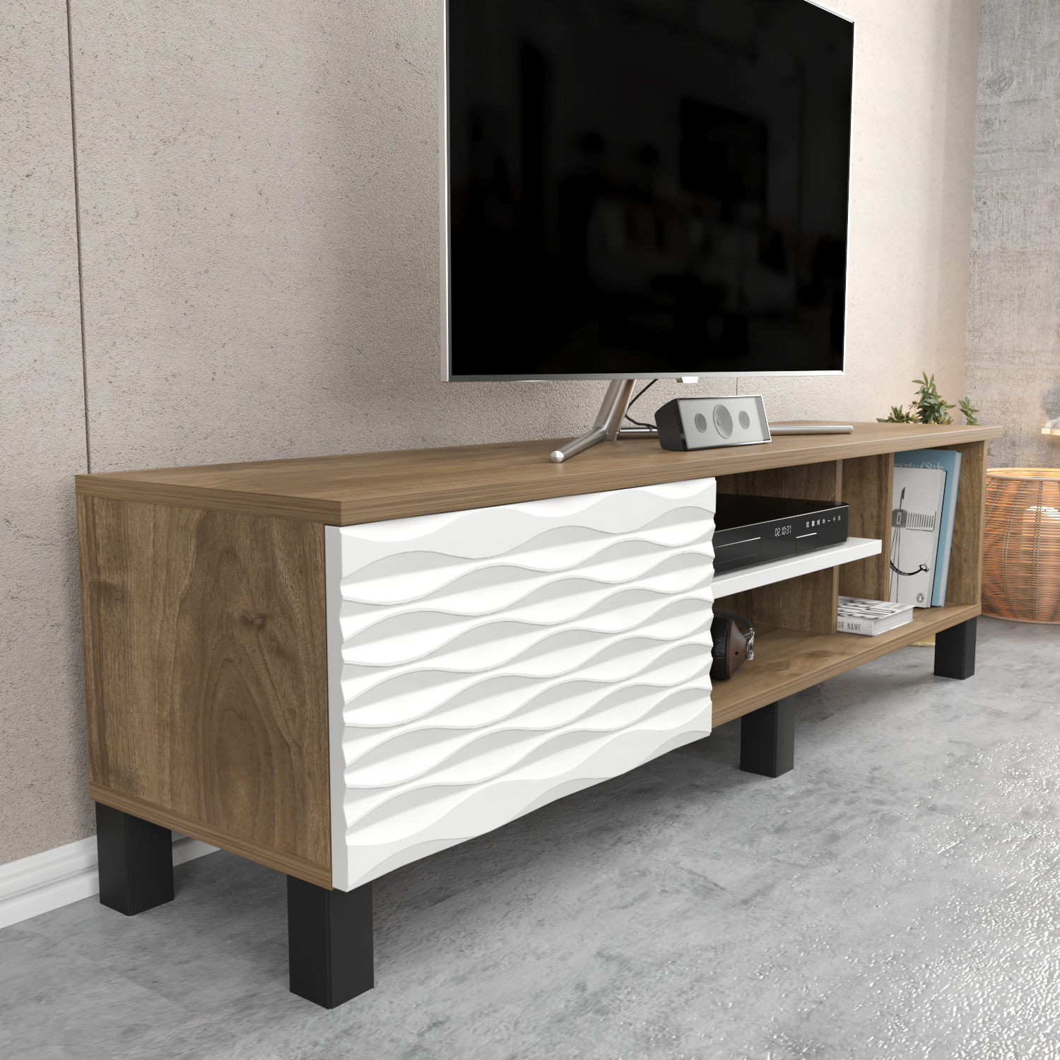 Comodă TV Hanah Home, PAL melaminat, 140 x 35 x 40.3 cm, nuc/alb, 322RTC2160 — imaginea 5