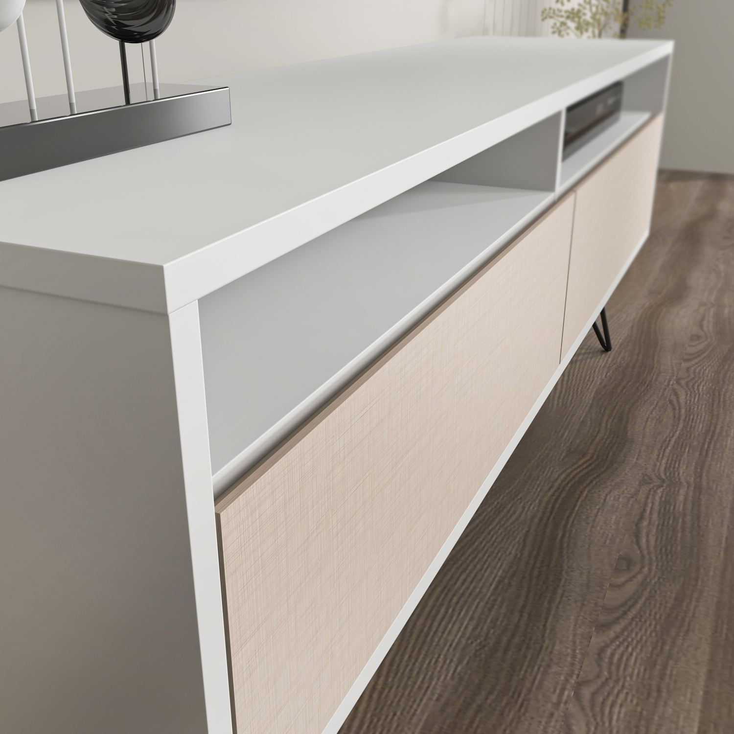 Comodă TV Hanah Home, PAL melaminat, 140 x 35 x 53.2 cm, alb/bej, 875ZNA5346 — imaginea 2