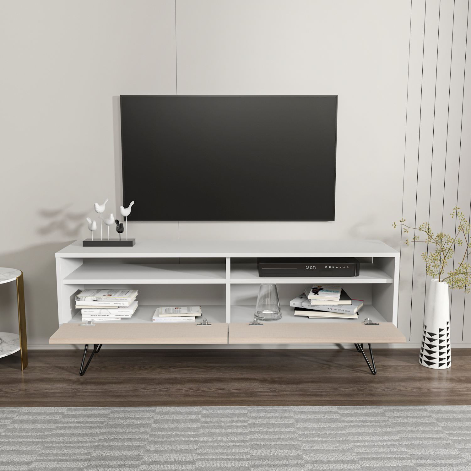 Comodă TV Hanah Home, PAL melaminat, 140 x 35 x 53.2 cm, alb/bej, 875ZNA5346 — imaginea 3