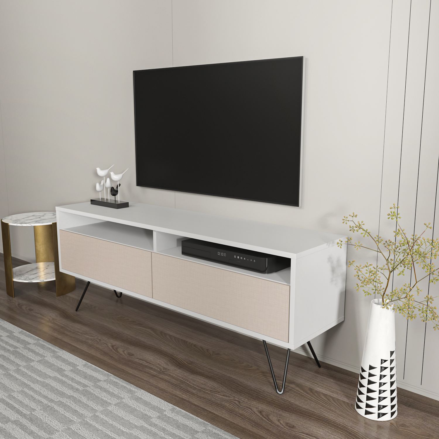 Comodă TV Hanah Home, PAL melaminat, 140 x 35 x 53.2 cm, alb/bej, 875ZNA5346 — imaginea 4
