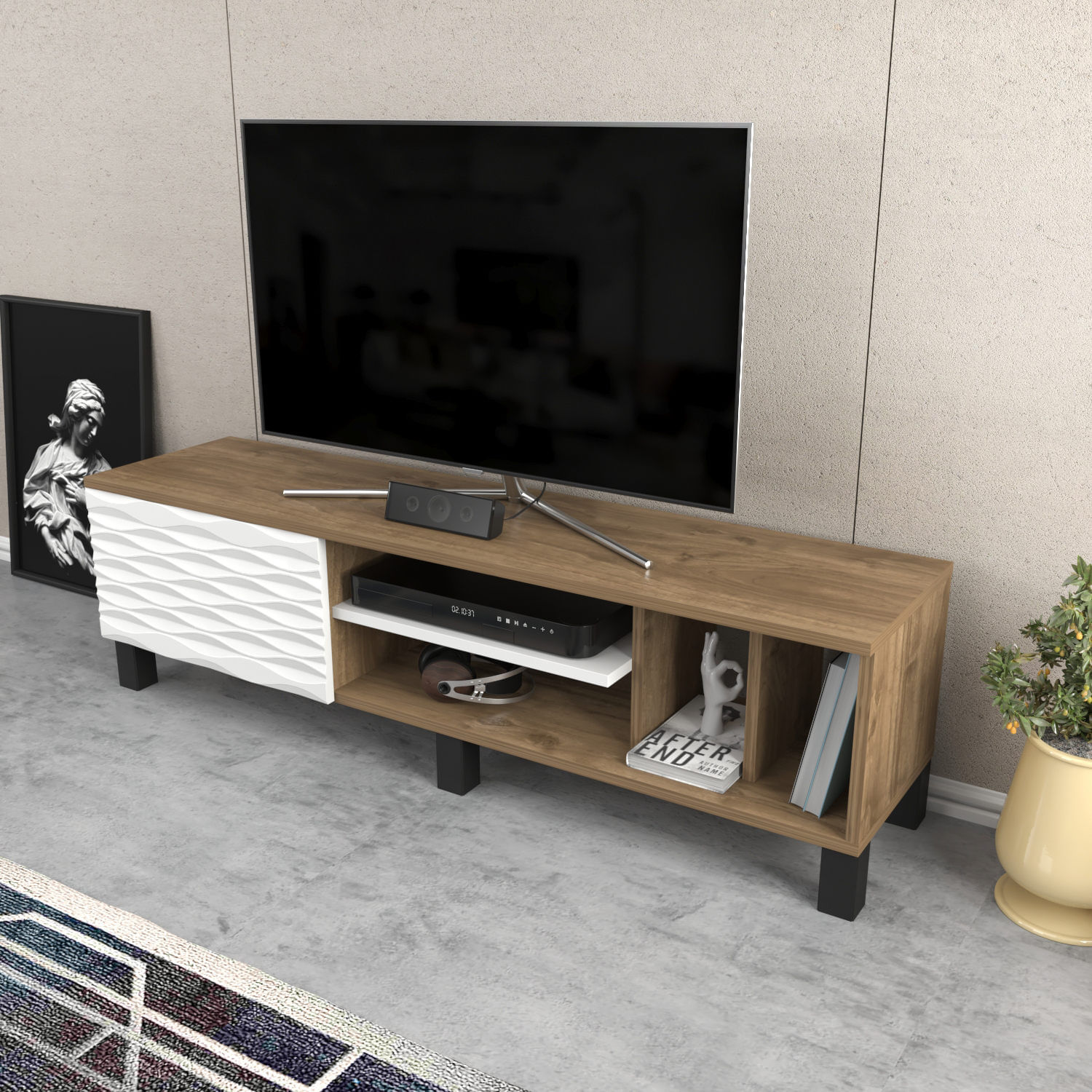 Comodă TV Hanah Home, PAL melaminat, 140 x 35 x 40.3 cm, nuc/alb, 322RTC2160 — imaginea 6