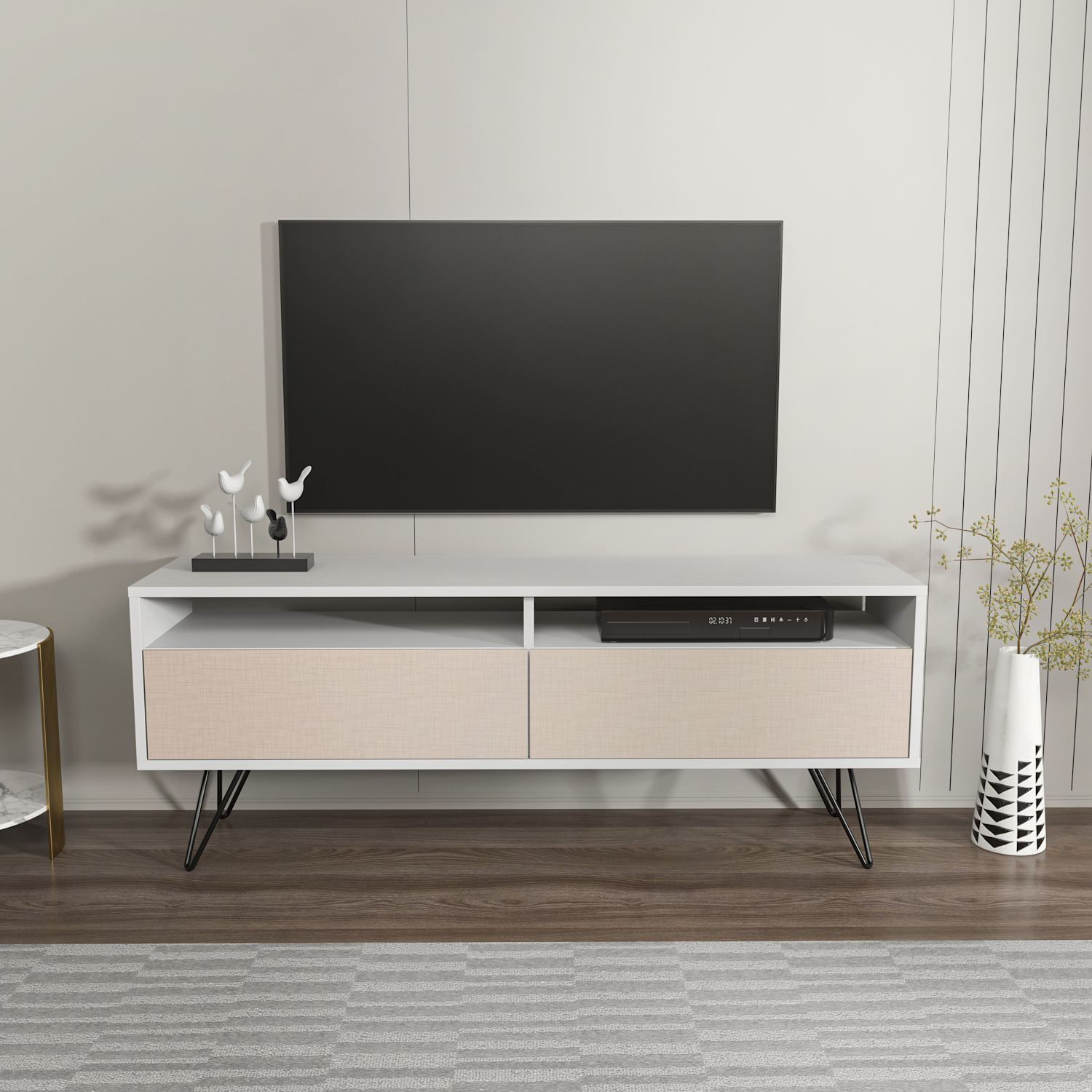 Comodă TV Hanah Home, PAL melaminat, 140 x 35 x 53.2 cm, alb/bej, 875ZNA5346 — imaginea 5