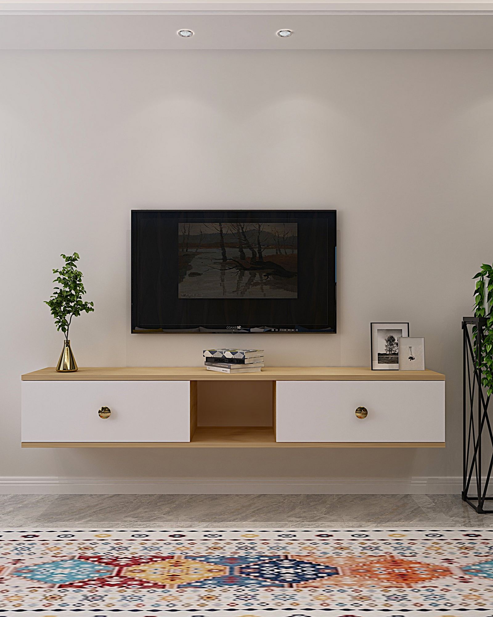 Comodă TV Hanah Home, PAL melaminat, 150 x 29.6 x 25.6 cm, sapphire stejar/alb, 555CHM1106 — imaginea 6