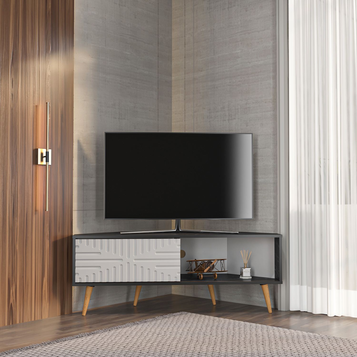 Comodă TV Hanah Home, PAL melaminat, 140 x 45 x 54 cm, negru/alb, 875ZNA5324 — imaginea 3