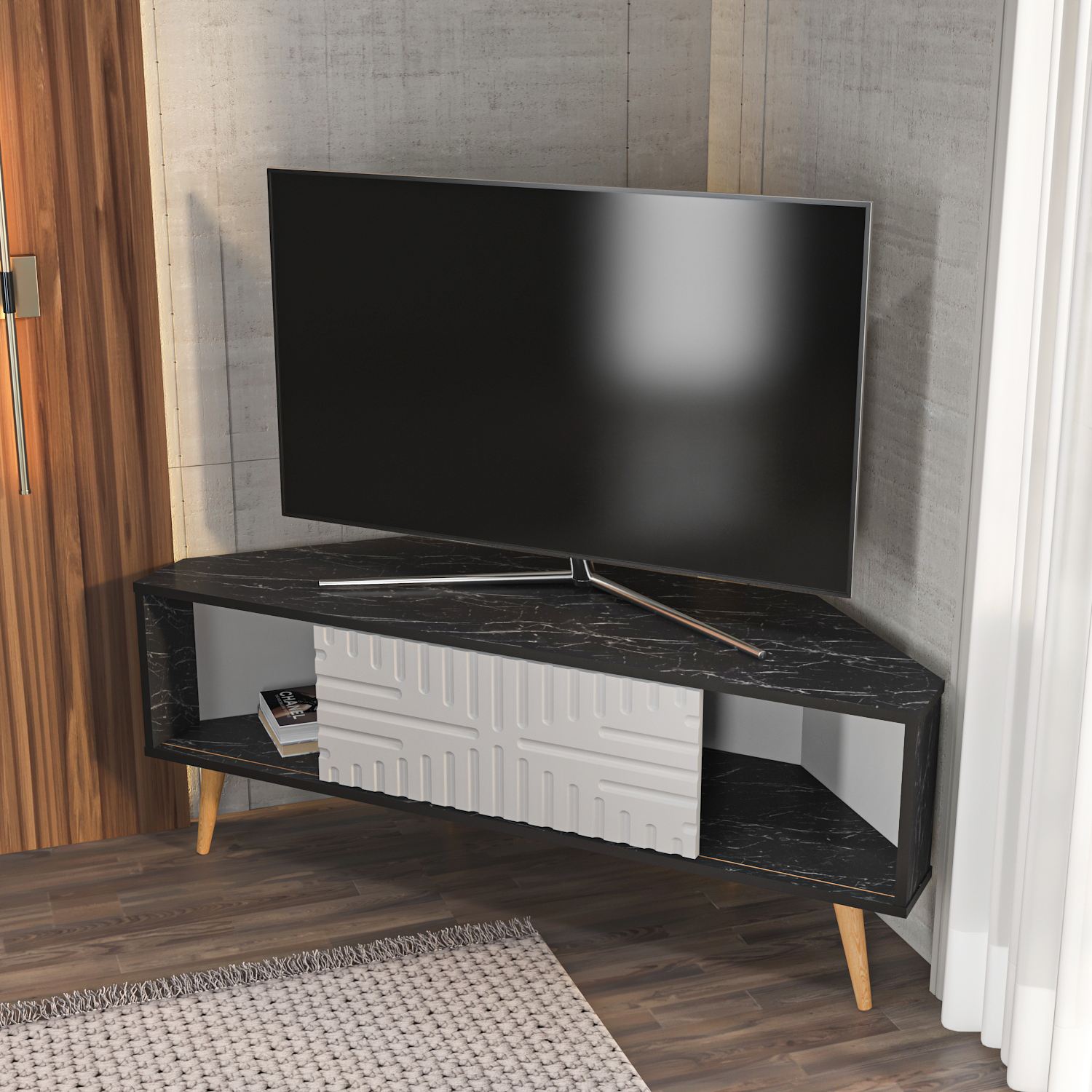 Comodă TV Hanah Home, PAL melaminat, 140 x 45 x 54 cm, negru/alb, 875ZNA5324 — imaginea 4